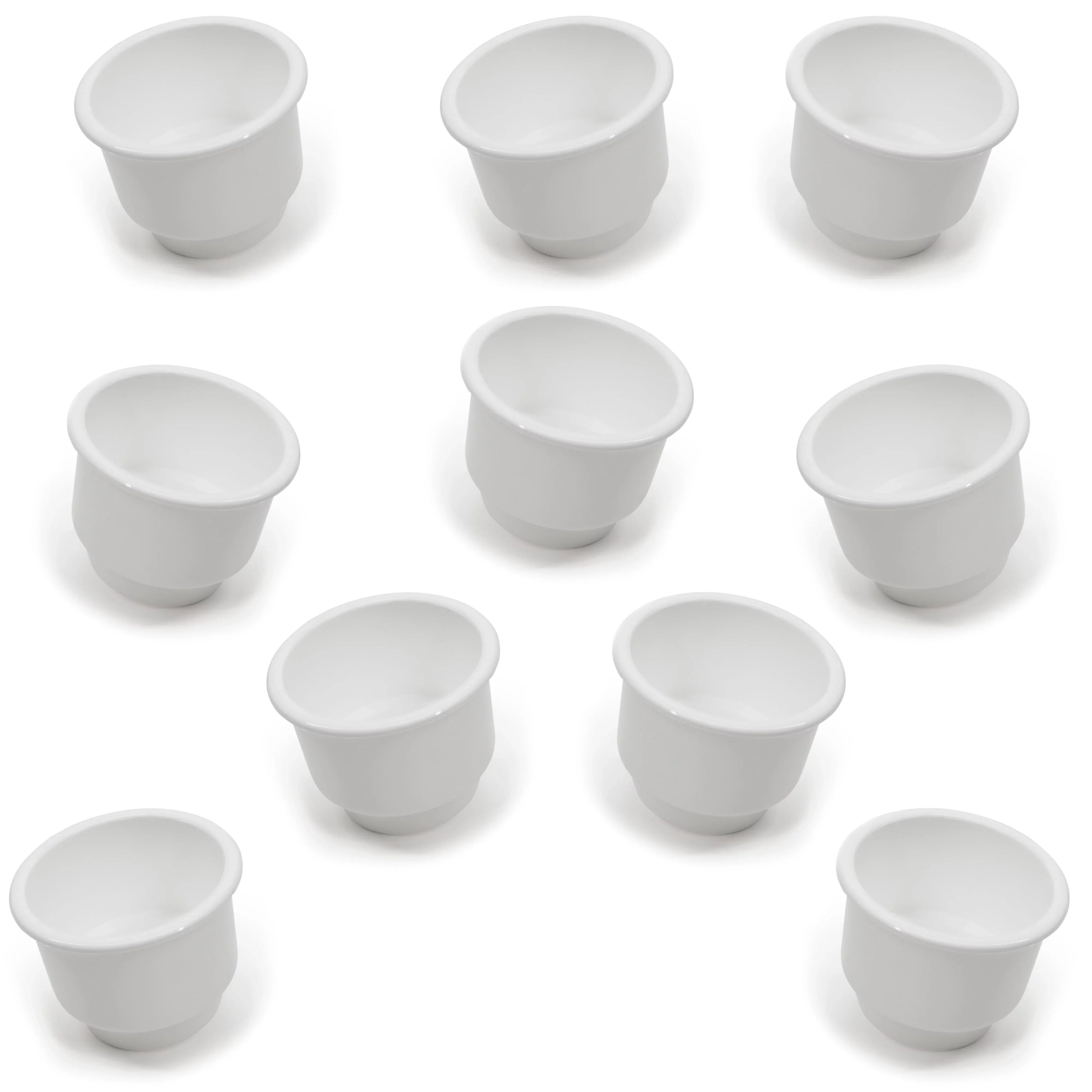 Red Hound Auto 10 Cup Holders Plastic Pocket Recessed Insert Universal with Drain for Boat RV Car Truck Marine Pontoon Motorhome Camper Drop In White 3-1/2 Inch I.D. & 4-1/8 Inch O.D.