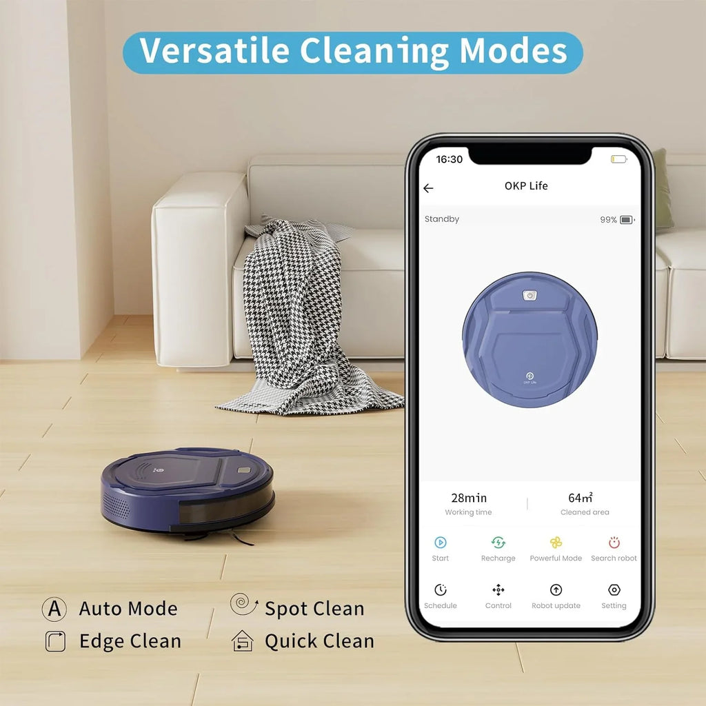 Robot Vacuum Cleaner, Tangle-Free 2200Pa Suction, Slim, Low Noise, App Control, 120 Mins Runtime, Automatic Self-Charging Robotic Vacuum, Ideal for Pet Hair Hard Floor and Daily Cleaning