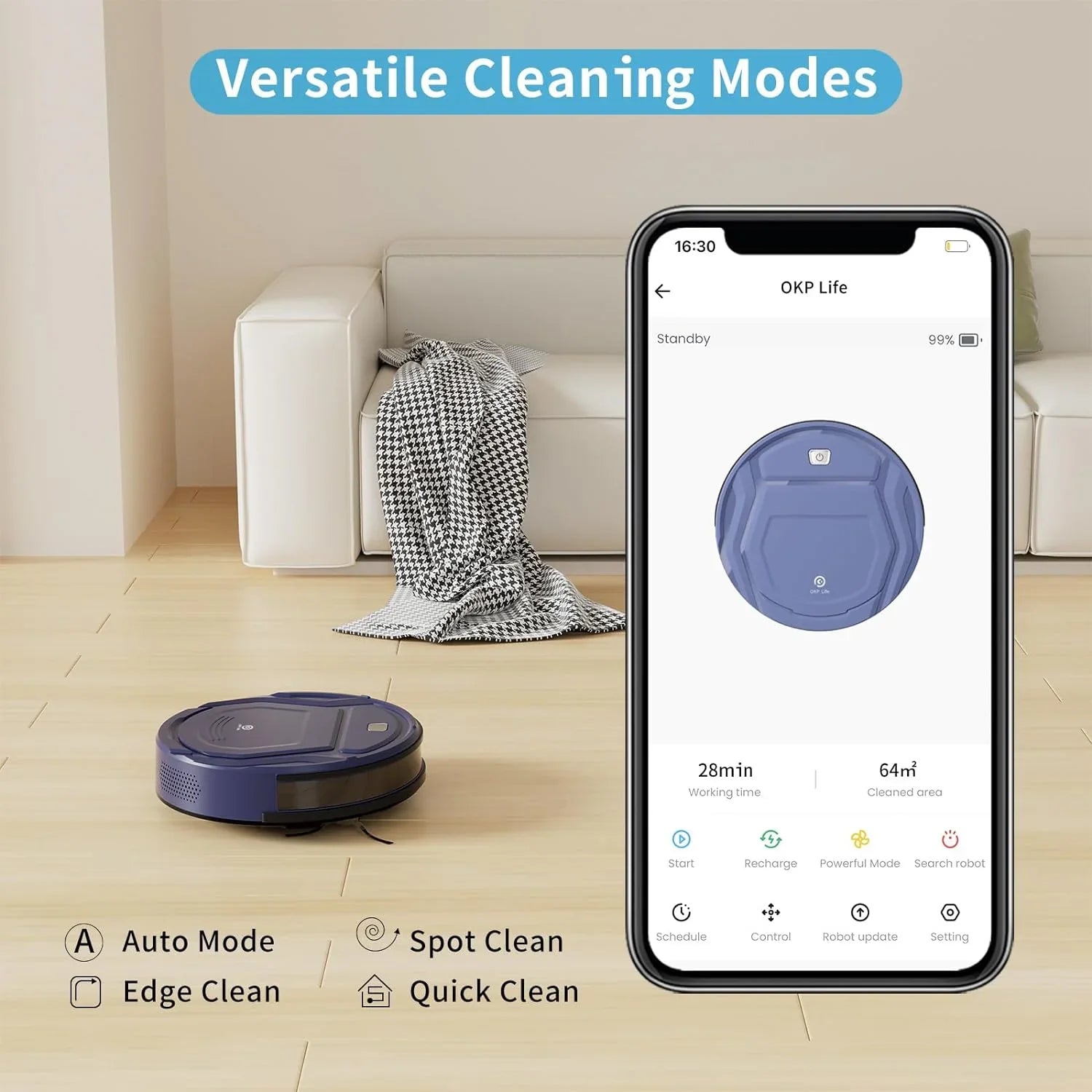 Robot Vacuum Cleaner, Tangle-Free 2200Pa Suction, Slim, Low Noise, App Control, 120 Mins Runtime, Automatic Self-Charging Robotic Vacuum, Ideal for Pet Hair Hard Floor and Daily Cleaning