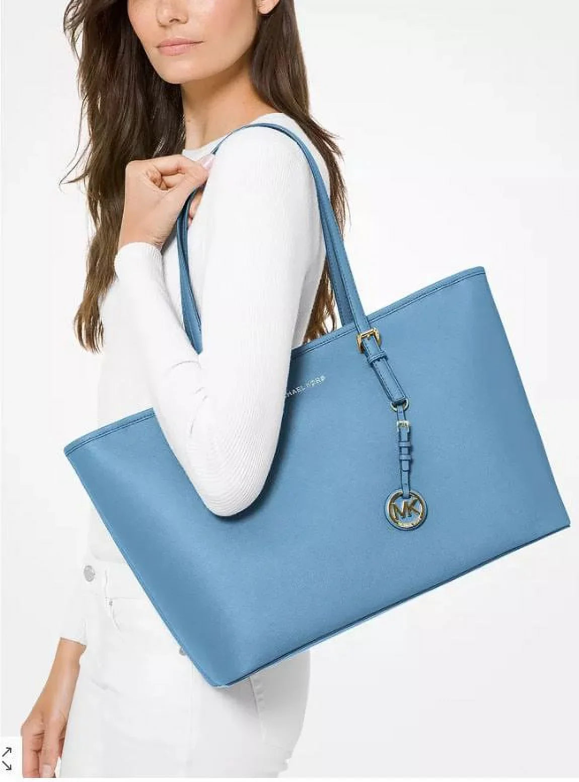 Michael Kors Jet Set Travel Medium Saffiano Leather Top-Zip Tote Bag (STH PACIFI