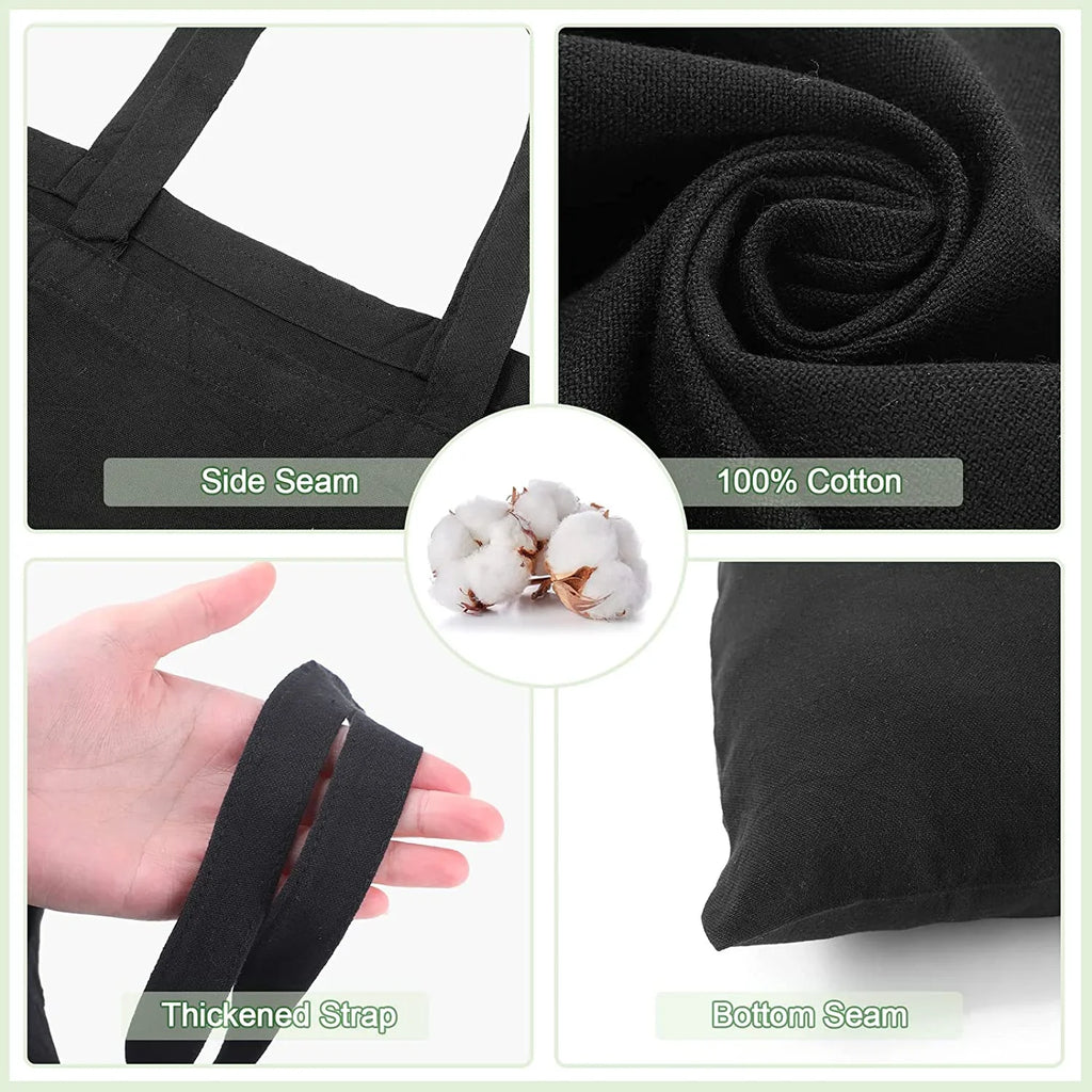 60 Pcs Cotton Canvas Tote Bags Bulk Reusable Grocery Cloth Bags with Handles for DIY Craft Gift Ebony
