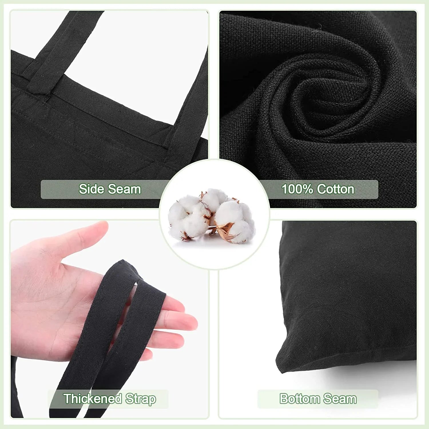60 Pcs Cotton Canvas Tote Bags Bulk Reusable Grocery Cloth Bags with Handles for DIY Craft Gift Ebony