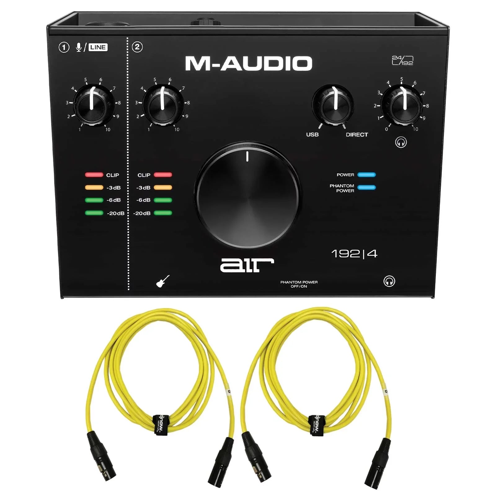 M-Audio AIR 192 | 4 2-In/2-Out 24/192 USB Audio Interface with Universal 10FT Yellow Sure-Fit XLR Cables Package