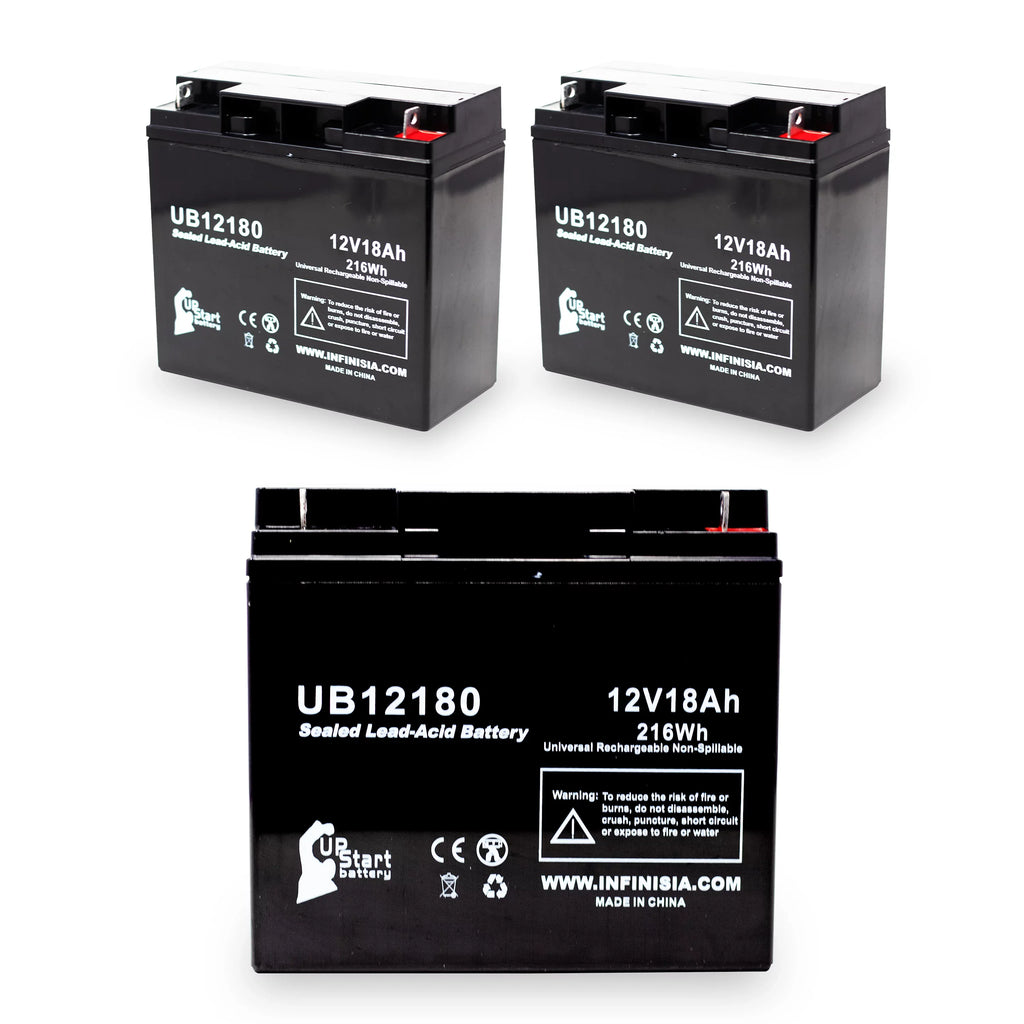 3x Pack - Compatible Eagle Pitcher CF12V18 Battery - Replacement UB12180 Universal Sealed Lead Acid Battery (12V, 18Ah, 18000mAh, T4 Terminal, AGM, SLA)