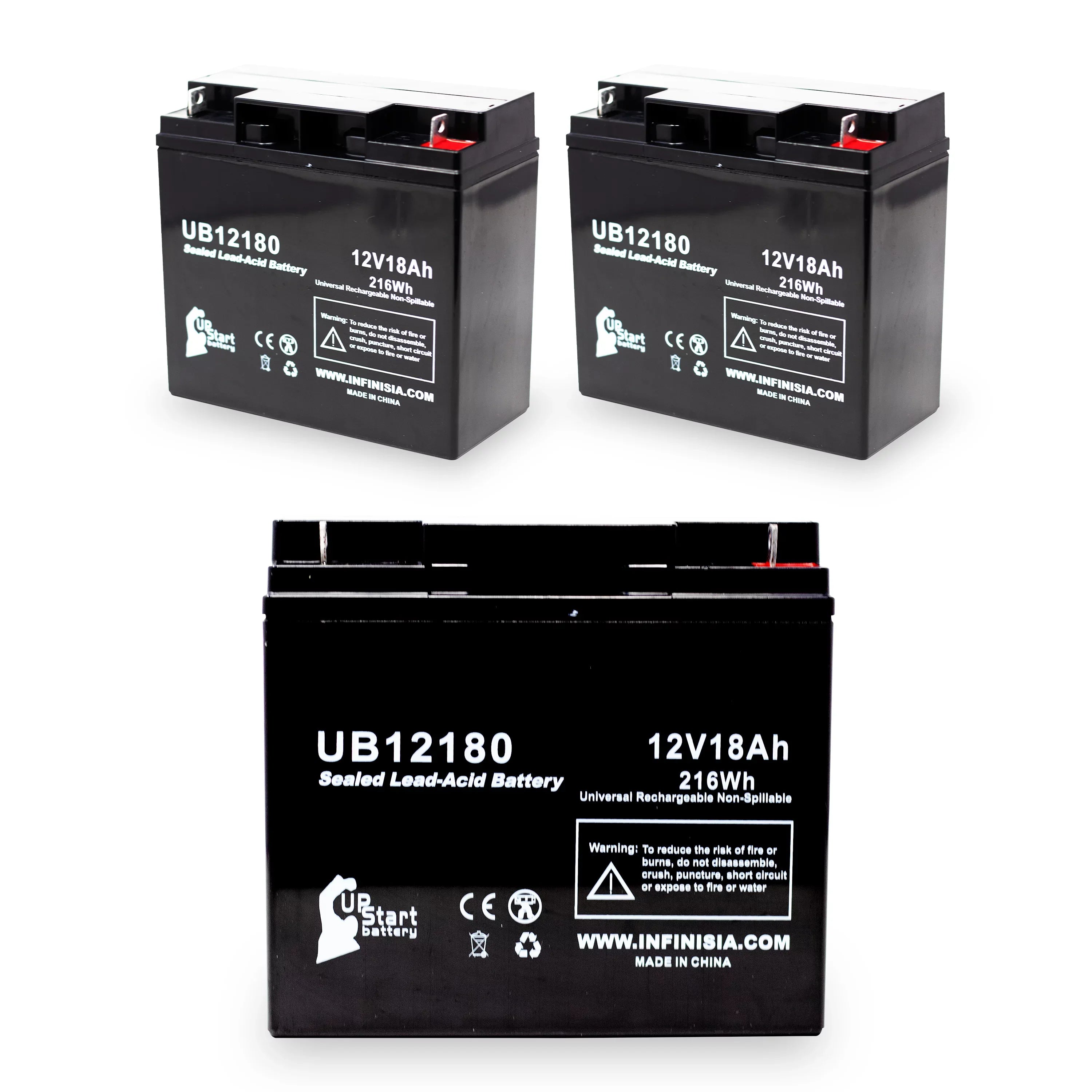 3x Pack - Compatible Eagle Pitcher CF12V18 Battery - Replacement UB12180 Universal Sealed Lead Acid Battery (12V, 18Ah, 18000mAh, T4 Terminal, AGM, SLA)