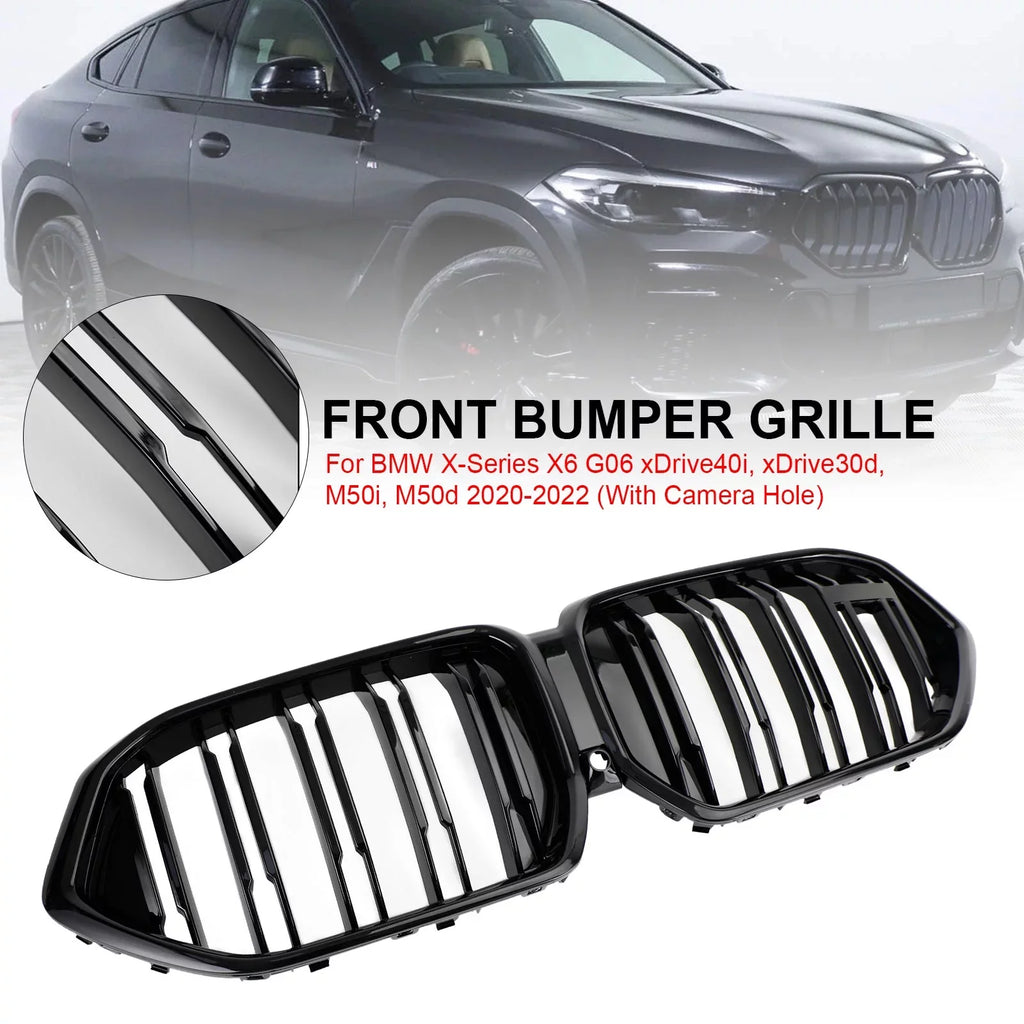 Front Bumper Grille Grill Fit for X6 G06 M50i 2020-2022 W/Camera Hole Jet