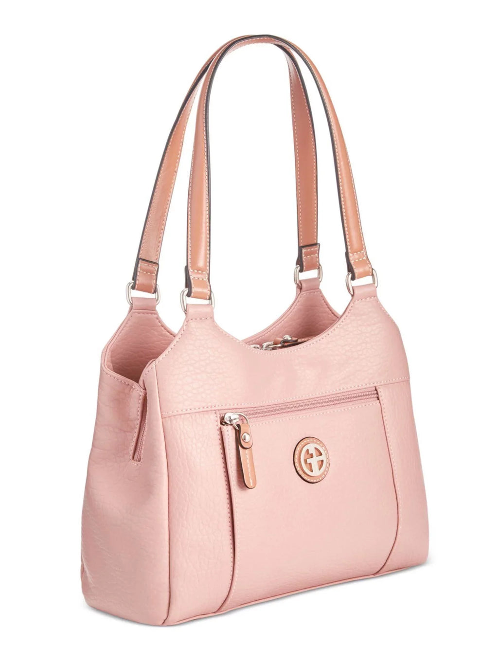 GIANI BERNINI Women's Pink Pebbled 4-poster Logo Hardware Double Flat Strap Tote Handbag Purse
