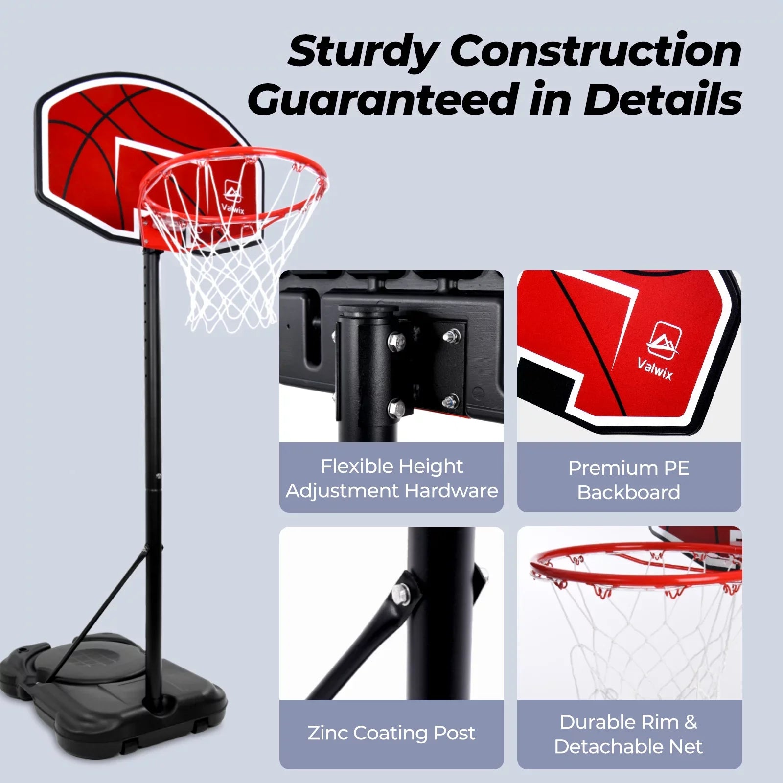 Valwix Swimming Pool Basketball Hoop 45"-59" Adjustable Height With 2 Balls And Pump