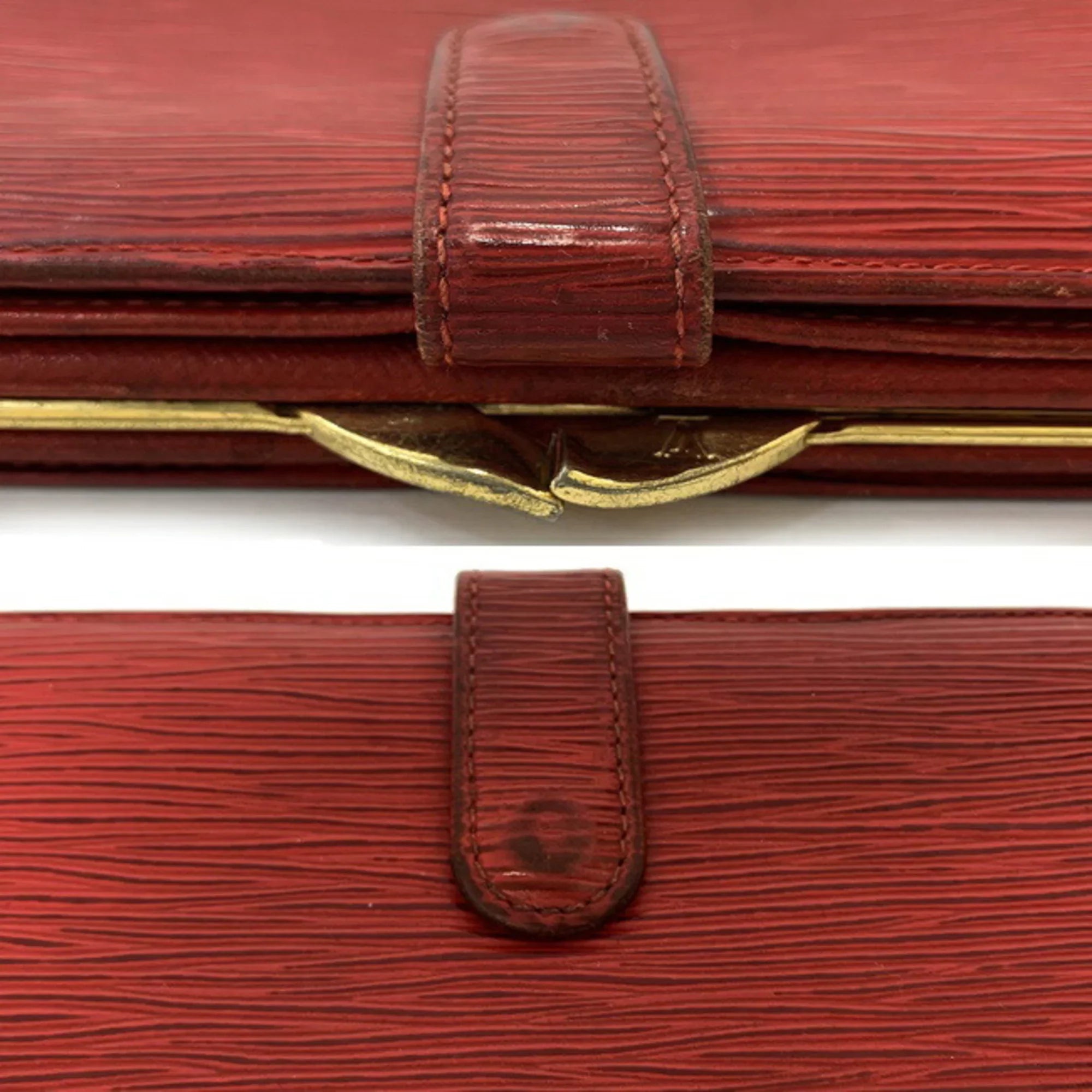 Pre-Owned Louis Vuitton Continental Vienois Castilian Red Epi M63257 Gamaguchi Long Wallet Leather MI0032 LOUIS VUITTON Ladies (Good)