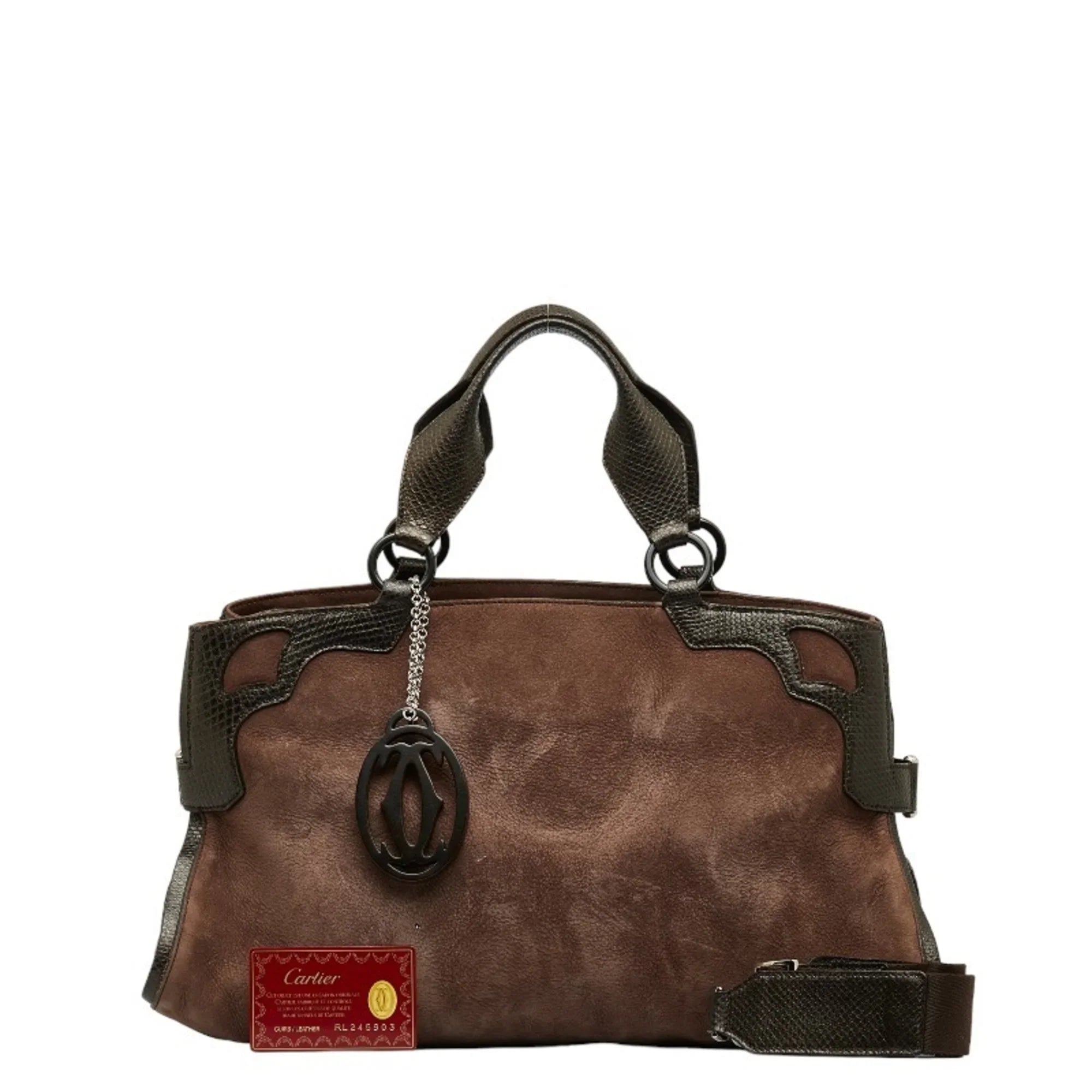 Pre-Owned Cartier Marcello Handbag Brown Suede Leather Ladies CARTIER (Good)