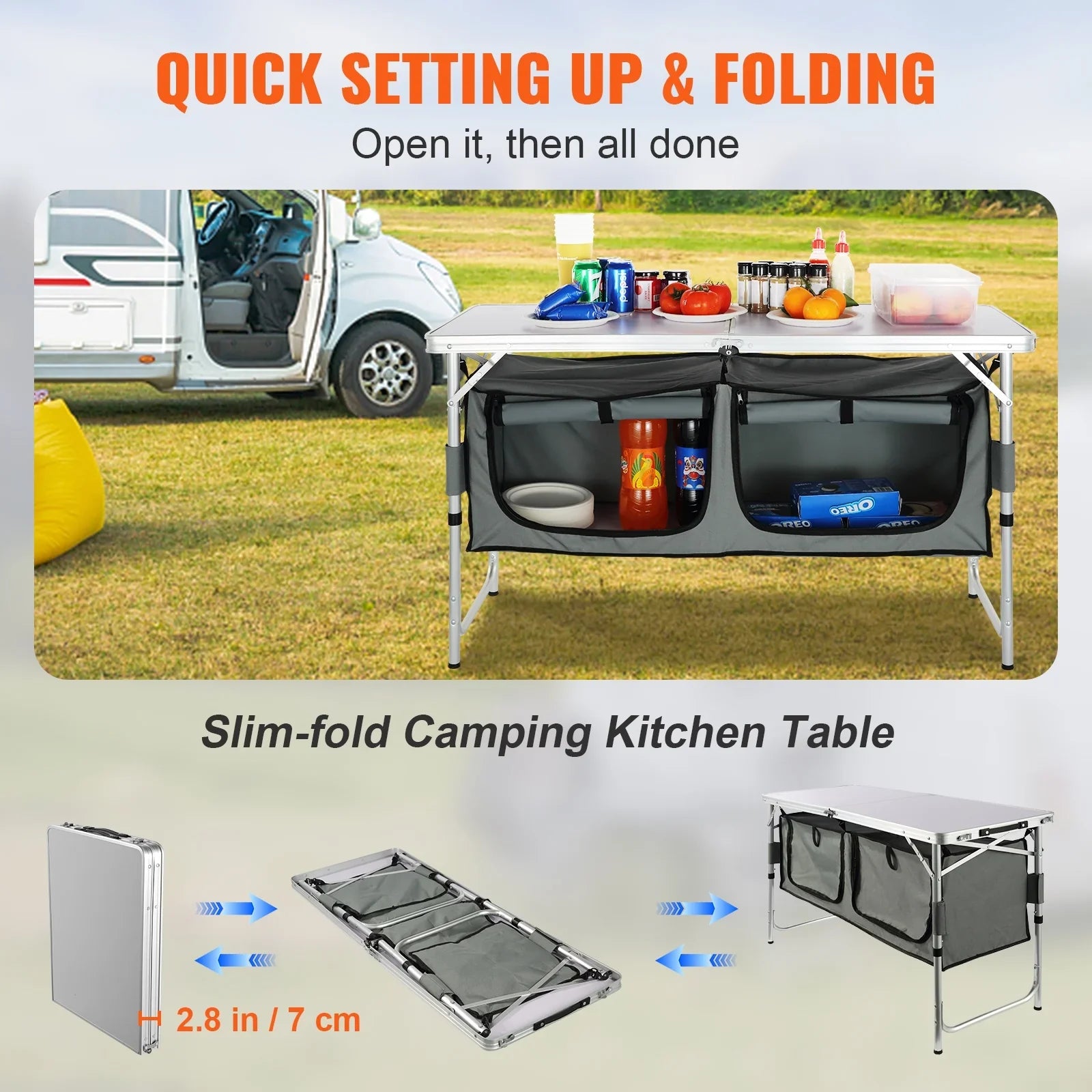 SKYSHALO Folding Portable Cook Station 3 Adjustable Heights Camping Kitchen Table