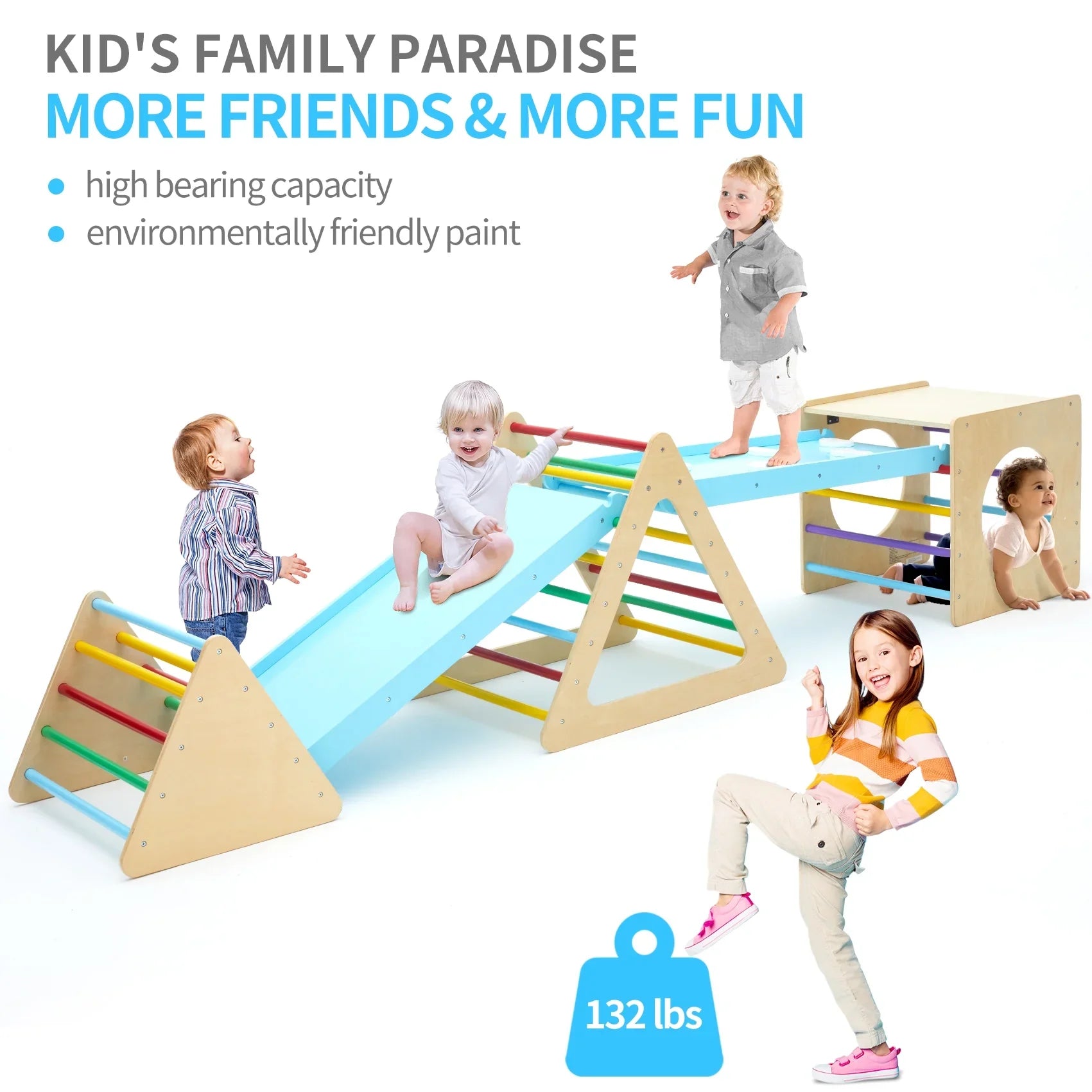 Set of 5 wooden triangle climbing toys indoor for toddler, 1 square and 2 triangle Climber with 2 Ramp for climbing sliding and walking, 5 in 1 toddler play equipment for indoor playground play gym
