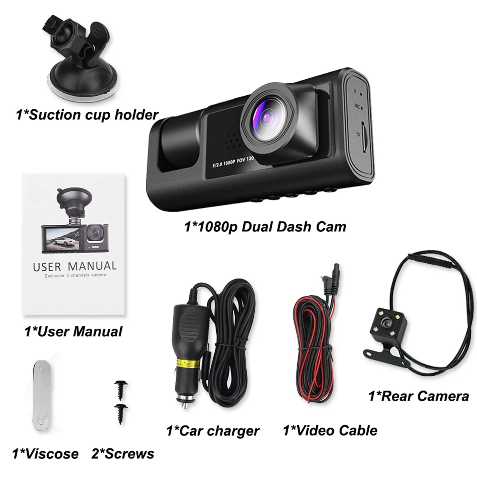 Shinysix Dash Cam Front and Rear Interior 3 Cameras 1080P+720P+480p Car Rearview Mirror Car Video Recording Camcorder Night Vision Car Camera Recorder Auto Safety Driving Recorder