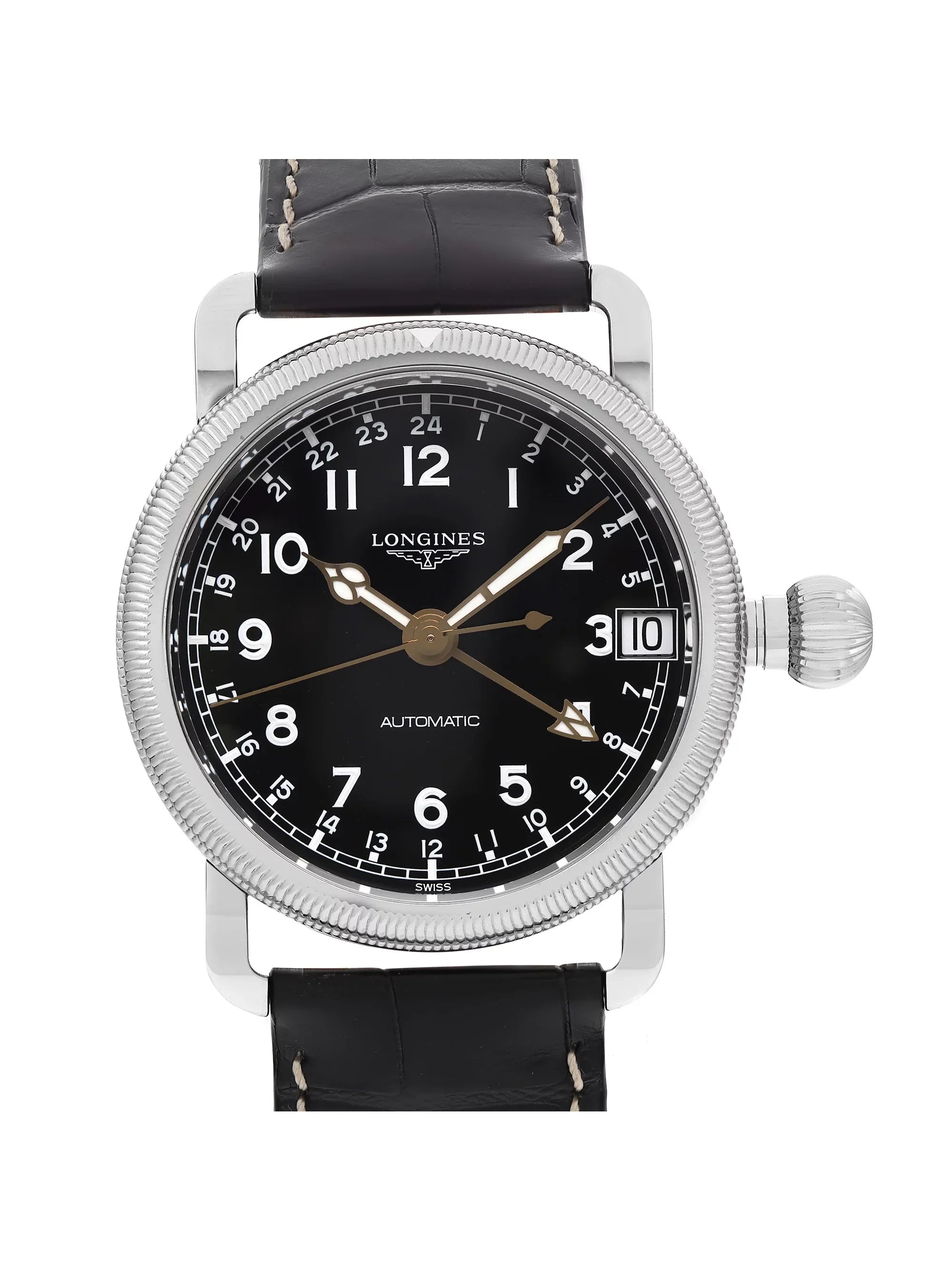 New Longines Heritage Avigation GMT Steel Ebony Automatic Watch L2.778.4.53.2