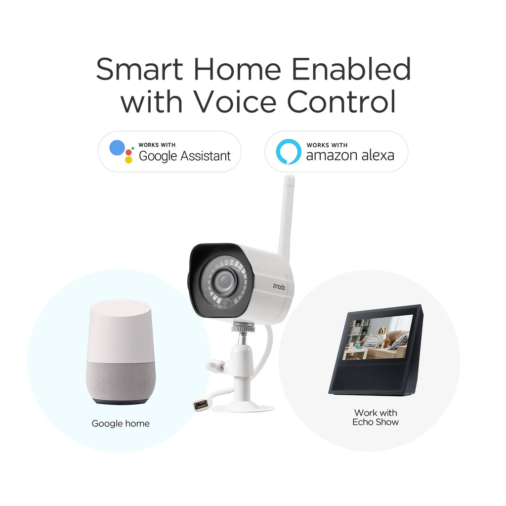 Zmodo Wireless WiFi Security Camera System (3 Pack) Smart Full HD Outdoor IP Cameras with Night Vision - Works with Assistant (Supports Only 2.4Ghz WiFi)