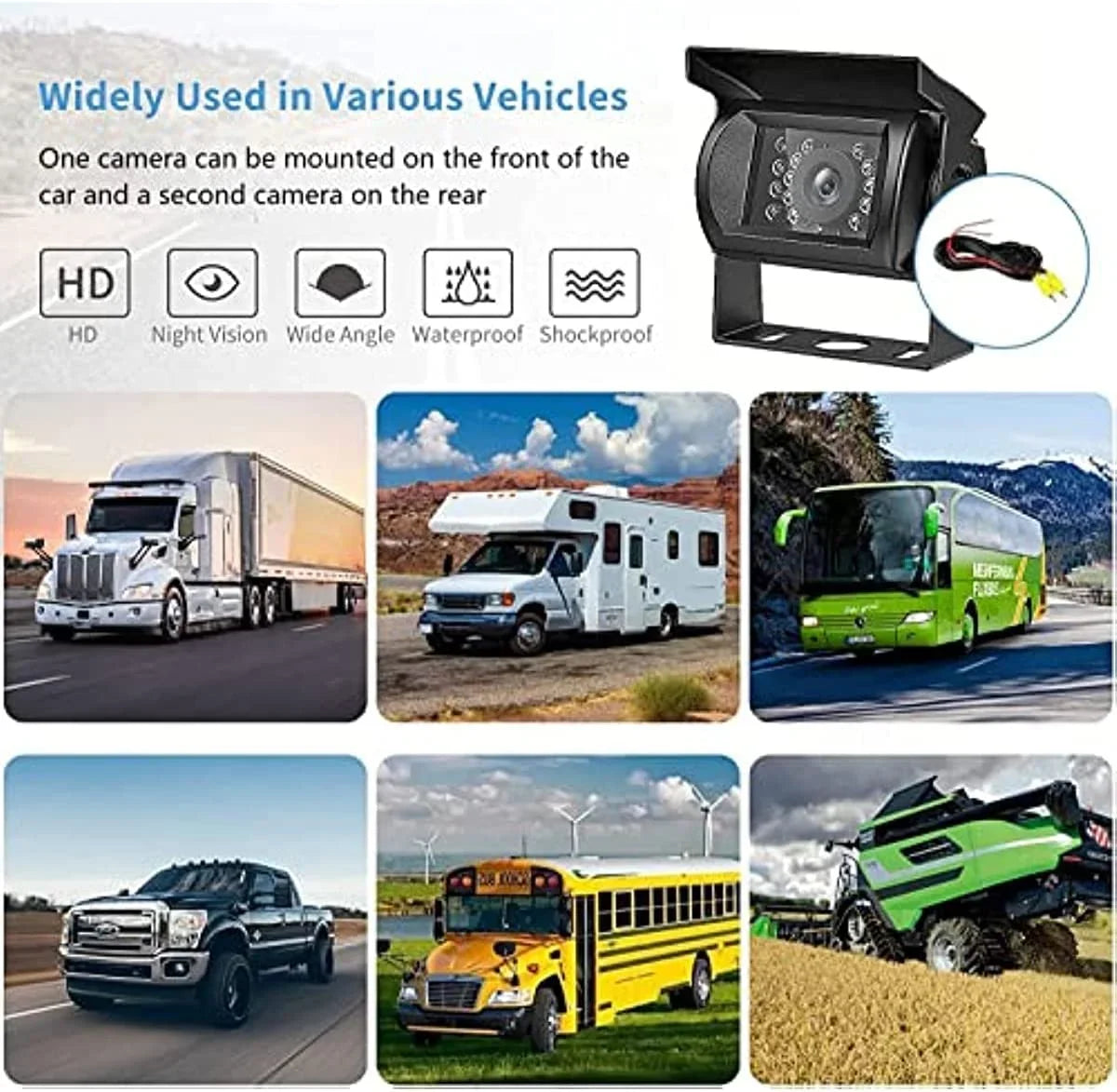 Bileeko RV Rear View Camera Monitor System 7 inch with 2 Night Vision Rearview Camera for Truck Trailers Bus