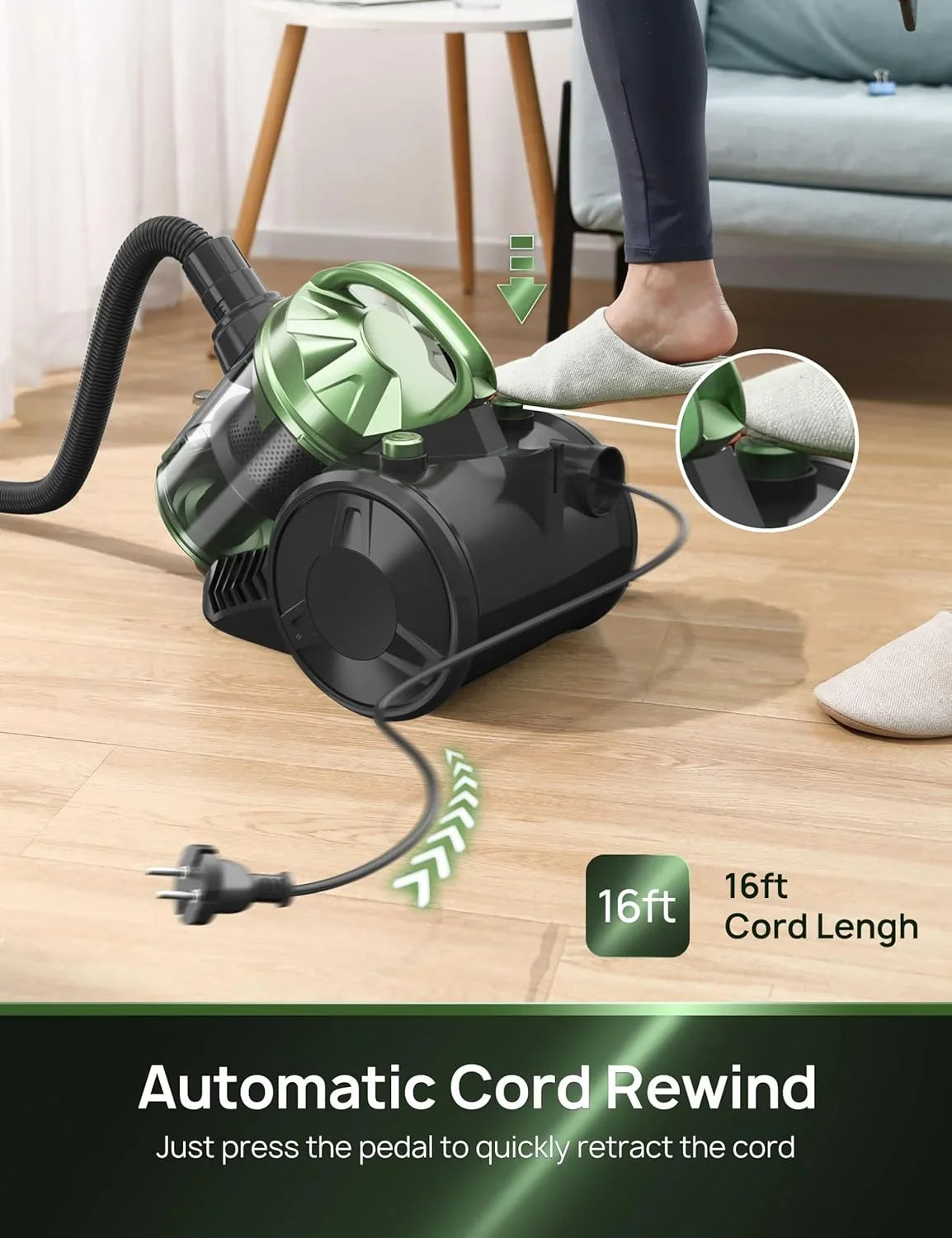 Vacuum Cleaner, High Suction Canister Vacuum Cleaner, 1200W Adjustable Suction Power, Bagless Canister Vacuum Cleaner, Easy-to-Clean Dust Container for Home, Cars,Hard Floors, Carpets, Pet Hair