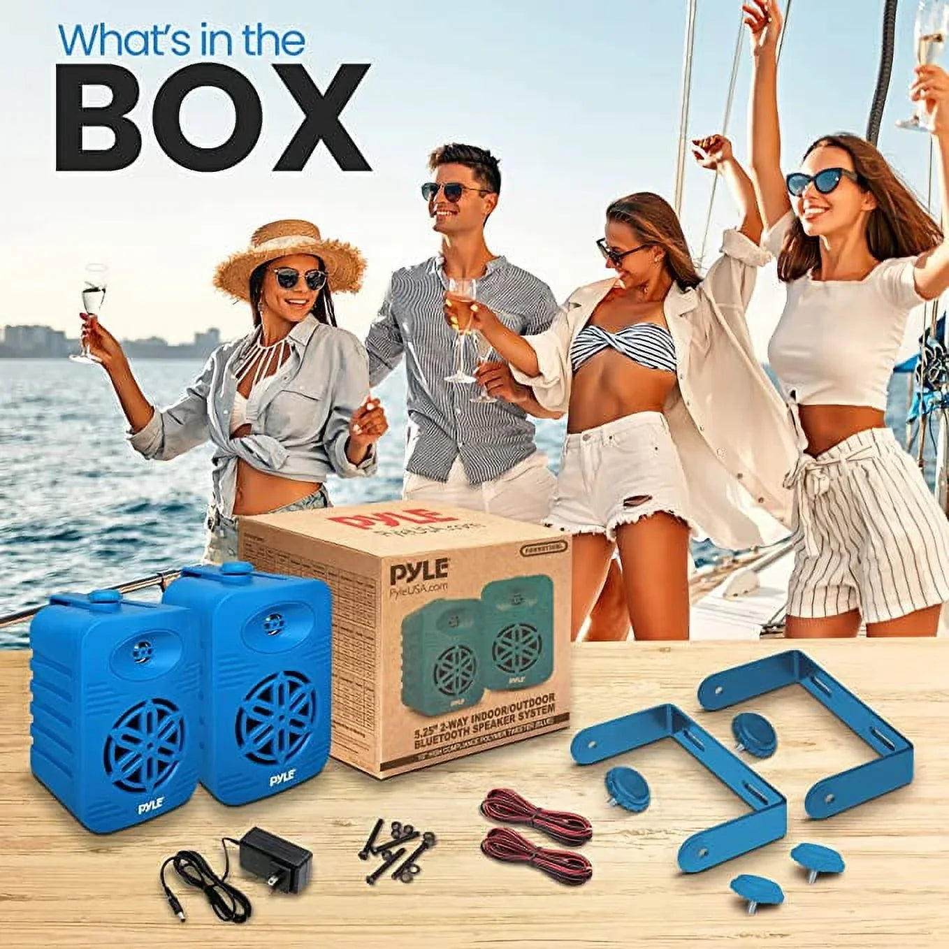 PyleUsa Bluetooth Indoor Outdoor Speakers Pair-500 Watt Dual Waterproof 5.25” 2-Way Full Range Speaker System w/ 1/2” High Compliance Polymer Tweeter-Home, Boat, Marine,Deck,Patio,Poolside PDWRBT56BL