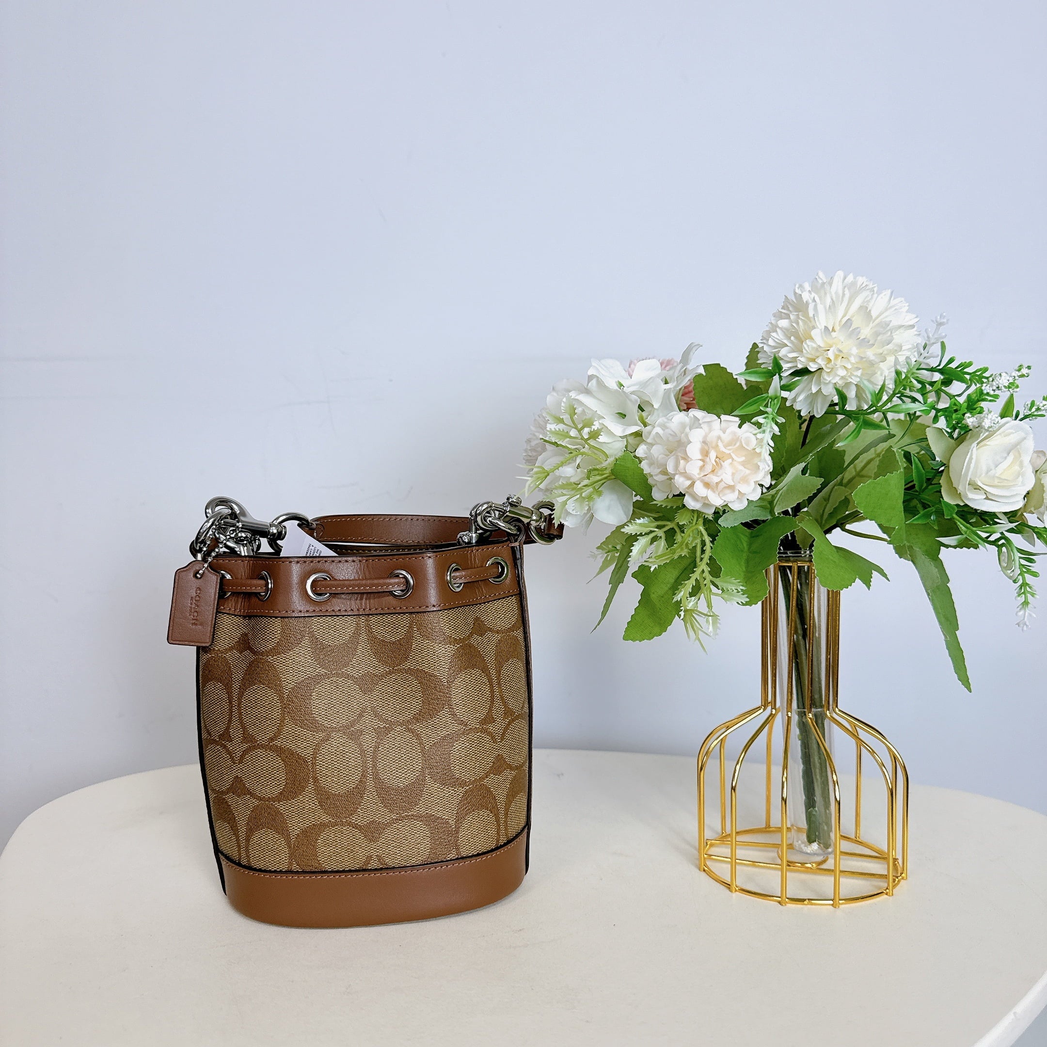 Coach CR145 Mini Bucket Bag In Signature Canvas IN Khaki Saddle