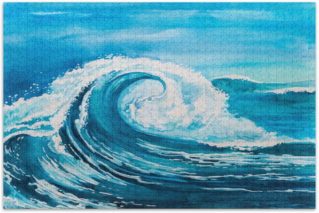 SKYSONIC Sea Waves (5) 1000 Pcs of Irregular Puzzle in a Box, Printed with Colored Letters on Back to Reduce Difficulty, a Happy Time of Cooperation,for Adults and Kids(20.5x14.9In)
