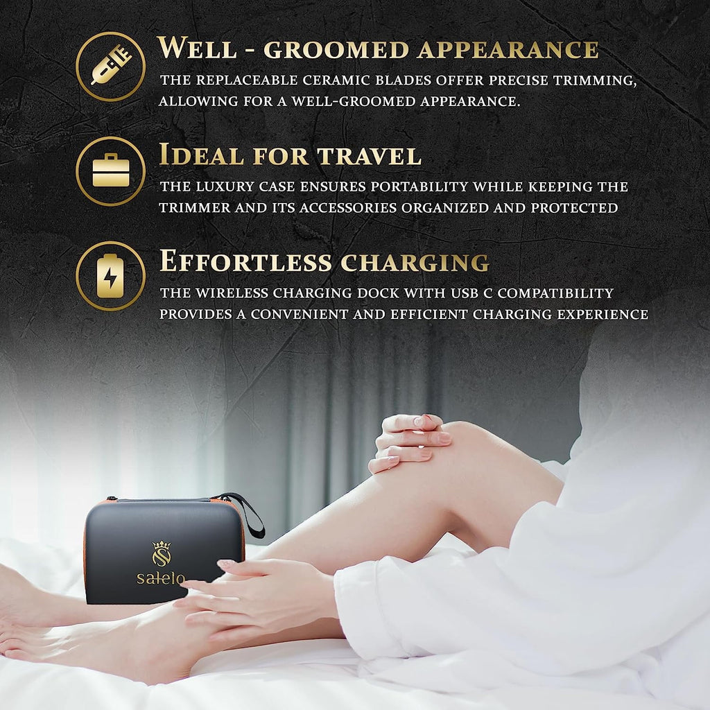 Salelo Electric Groin Hair Trimmer VIP Kit | Grooming Kit for Manscaping, Pubic Hair | Rechargeable & Waterproof Ball Shaver | Personal Groomer for Men with Ceramic Replacement Blades & Storage Case