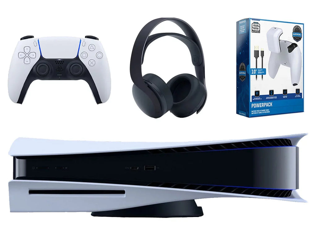 Playstation 5 Disc Version Console with Jet PULSE 3D Wireless Gaming Headset and Surge PowerPack PS5 Battery Pack & Charge Cable