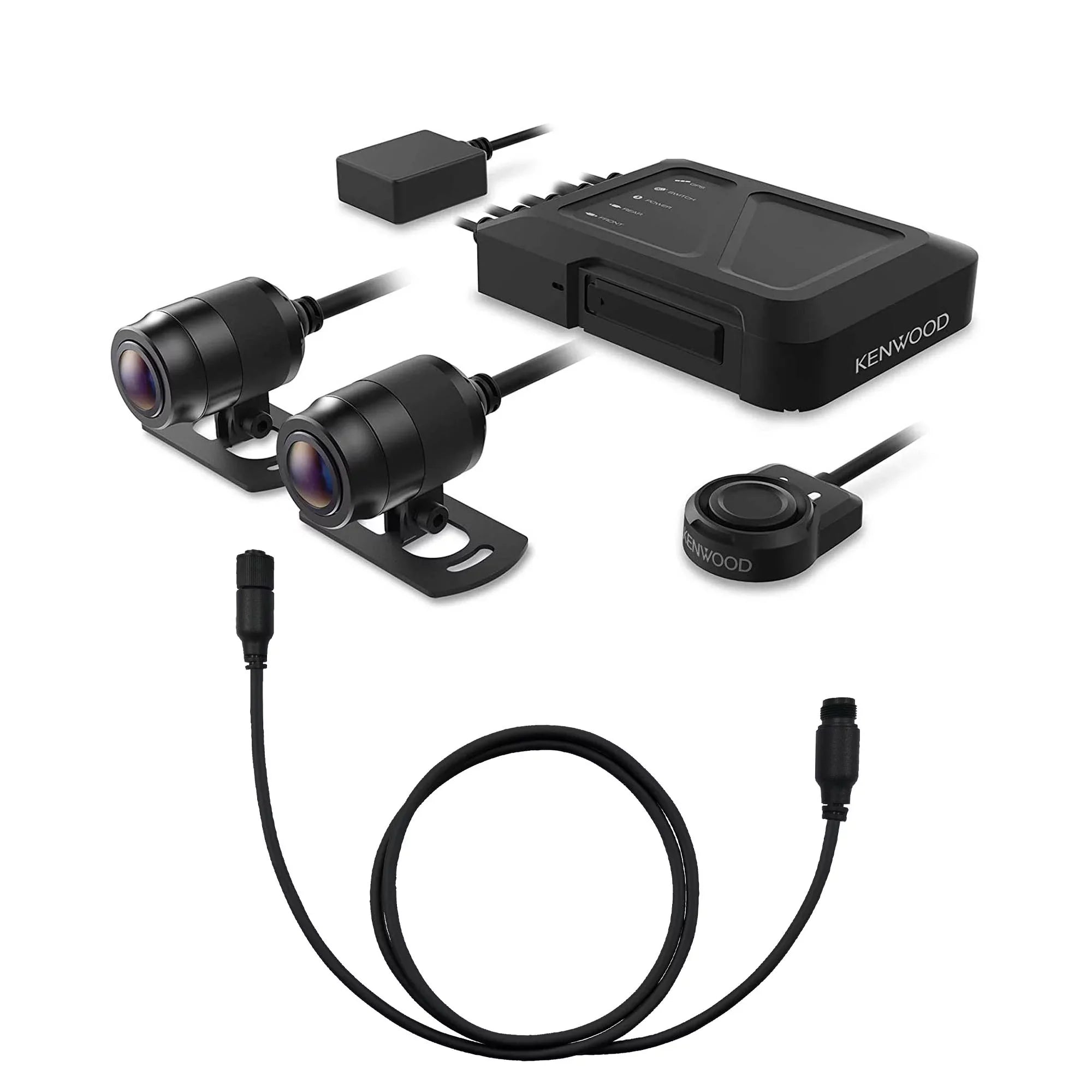 Kenwood STZ-RF200WD Motorsports HD Dash Cam with GPS and Rear-View Camera with a Kenwood STZ-RFCC100 optional 3.3ft (1m) camera extension cable