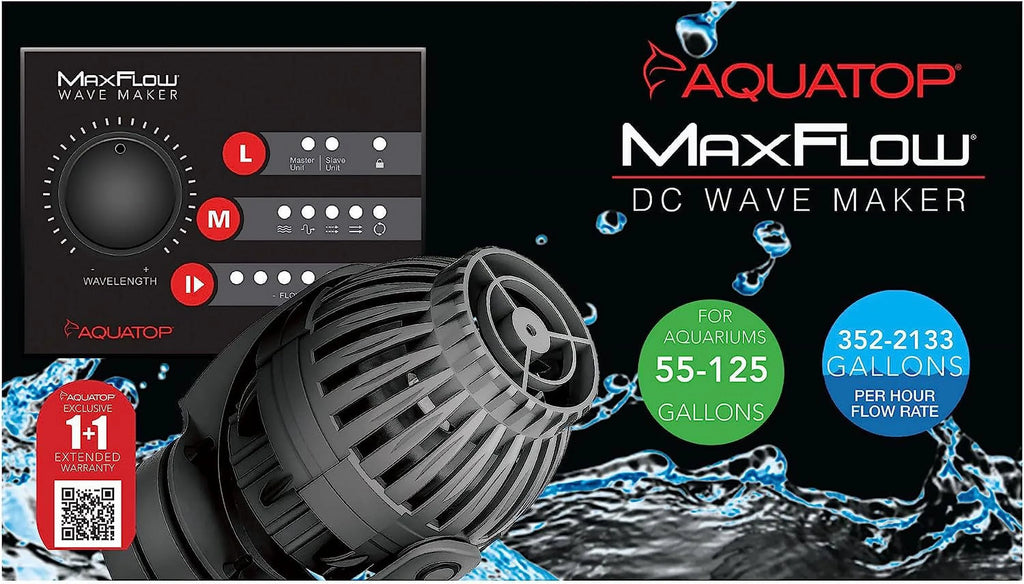 Maxflow DC Wavemaker Pump With Controller, 2,113 GPH – Fits 55-125 Gallon Tanks, Safe For Salt & water Aquariums, Wirelessly Connect 2 Or More Units, Aquarium Pump, MWV-2000