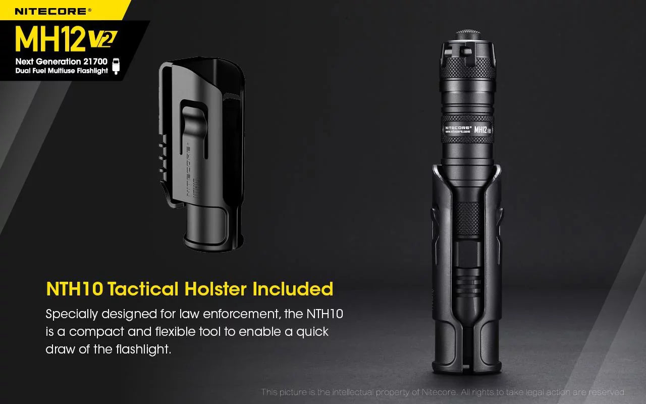 Combo: Nitecore MH12 V2 CREE XP-L2 V6 LED Flashlight -1200 Lumens -21700 Battery (Included) + NL2150i 21700 5000mAh Battery
