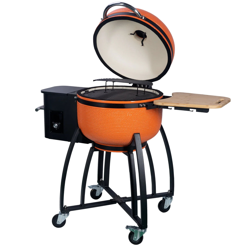 24 "Ceramic Pellet Grill with 19.6" Size Gridiron Double Ceramic Liner 4-in-1 Smoked Roasted BBQ Pan-roasted for Outdoors Patio,Orange