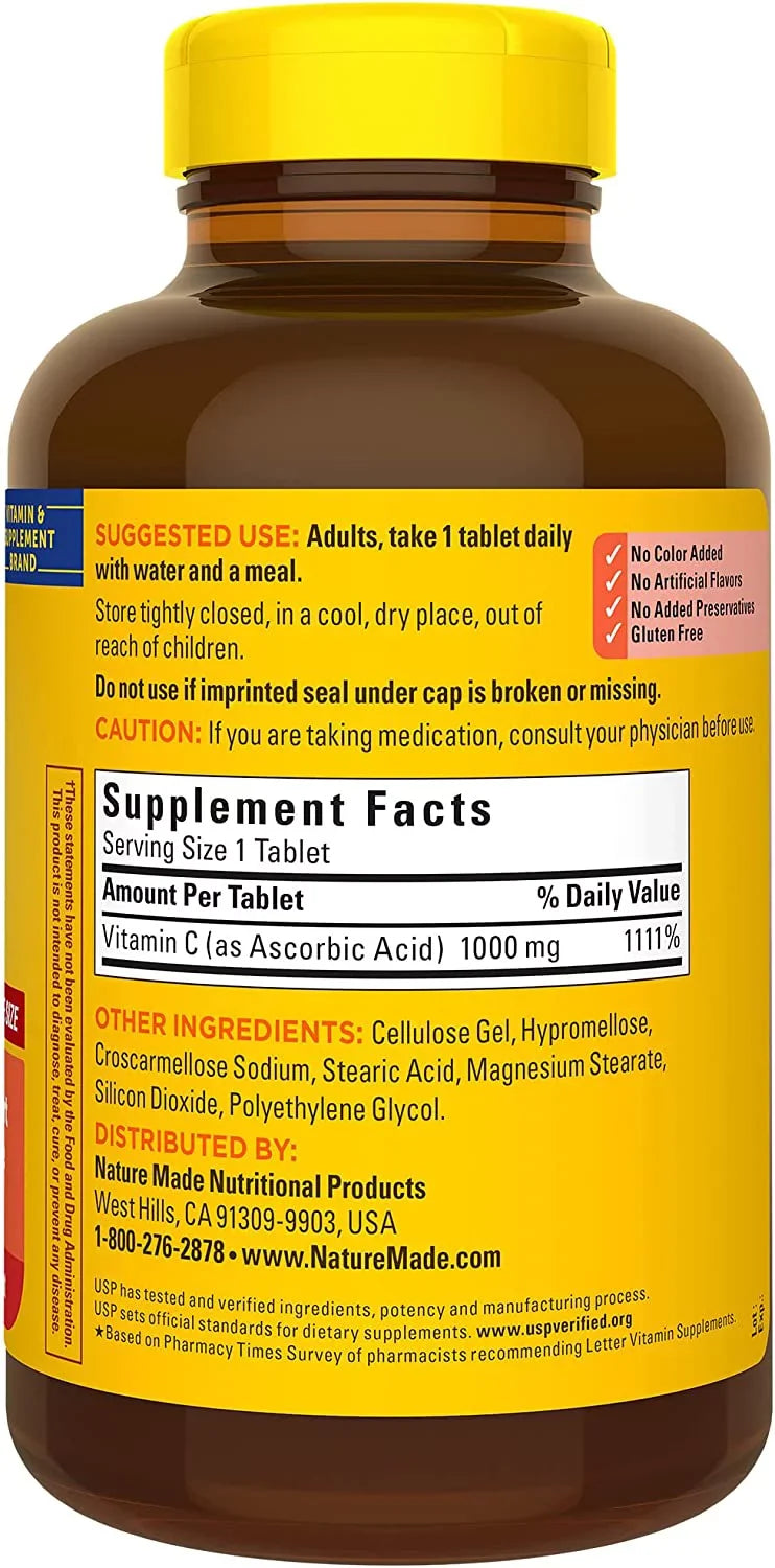 Nature Made Vitamin C 1000 mg, Dietary Supplement for Immune Support, 300 Tablets, 300 Day Supply