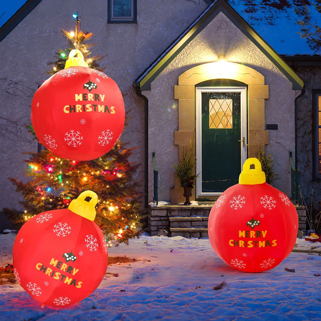 Fun Little Toys Christmas Inflatables Ball, Large Christmas Ornaments Light Up Ball Outdoor Christmas Decorations Ball Blow Up Yard Decorations for Chrismas Ball Inflatable Christmas Decorations