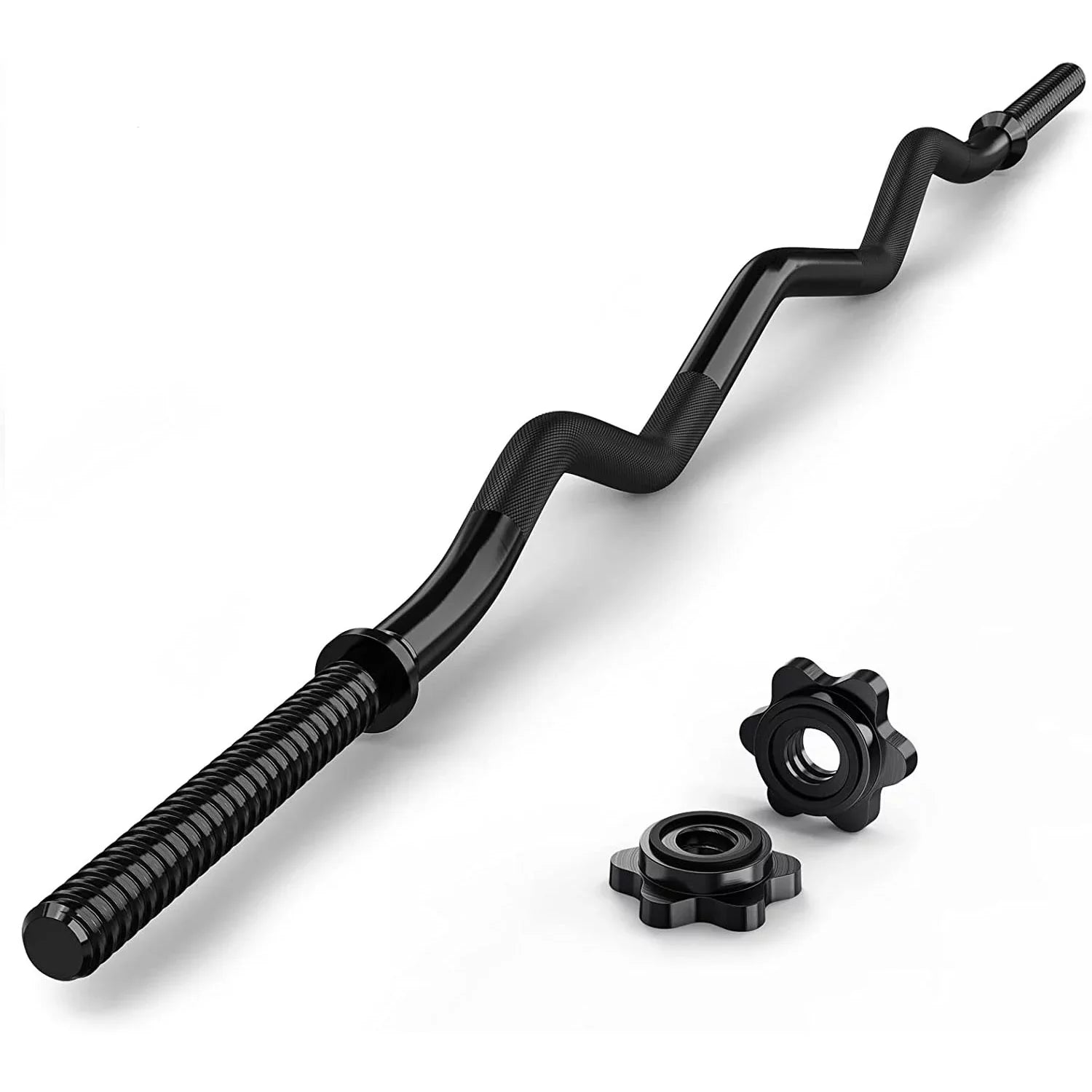 FIXTECH 47'' Olympic Curl Bar with Collars for All Standard Plates, 220-Pound Capacity, Jet