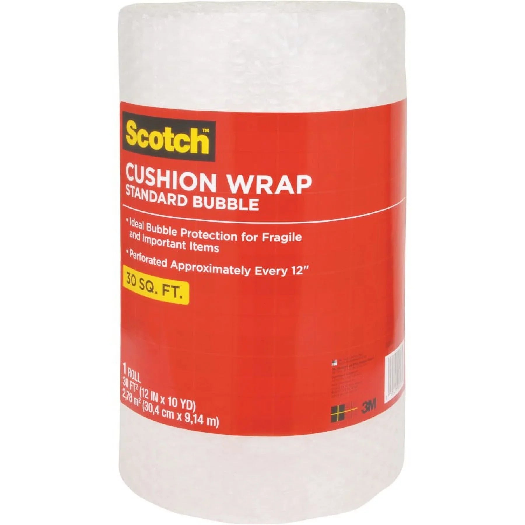 Scotch Perforated Cushion Wrap - 12" Width x 30 ft Length - Perforated, Mass Recyclable, Non-scratching, Easy Tear - Polyethylene, Nylon - Clear | Bundle of 5