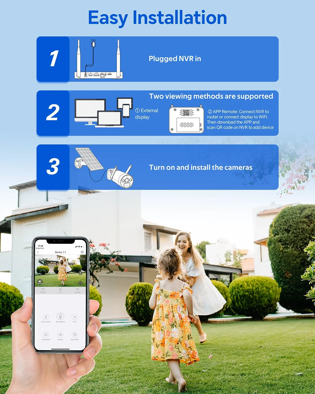 Toguard SC17 10CH 2K/4MP Solar Wireless Security Camera System Outdoor 6 Pcs Battery WiFi Bullet Surveillance Camera NVR HDMI Connector
