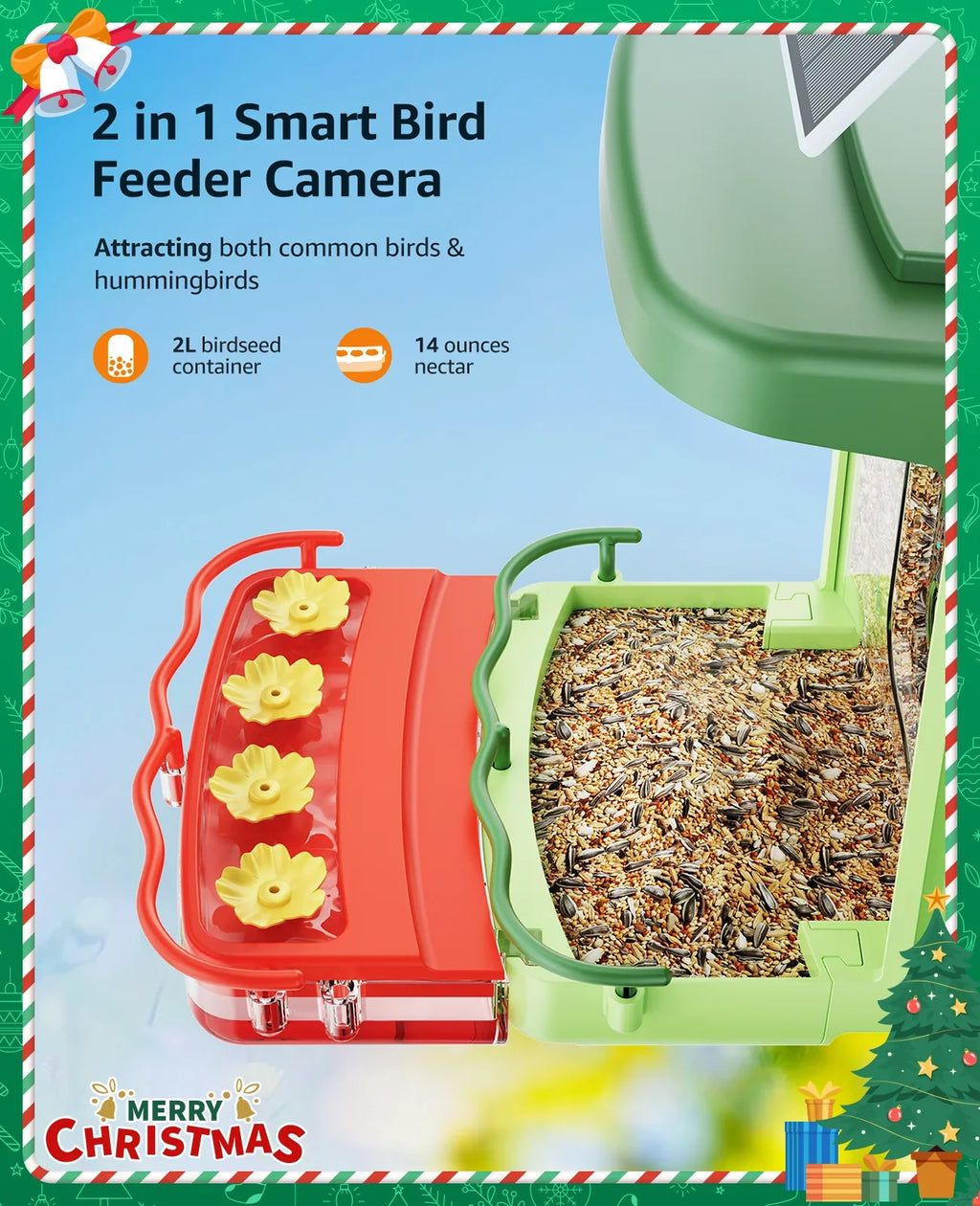 Bird Feeder with Camera, Hummingbird Camera 2 in 1 Feeders with AI Identify Bird Species, Auto Capture Unique Close-Ups of Birds with 3MP HD Camera, Ideal Gift for Anyone