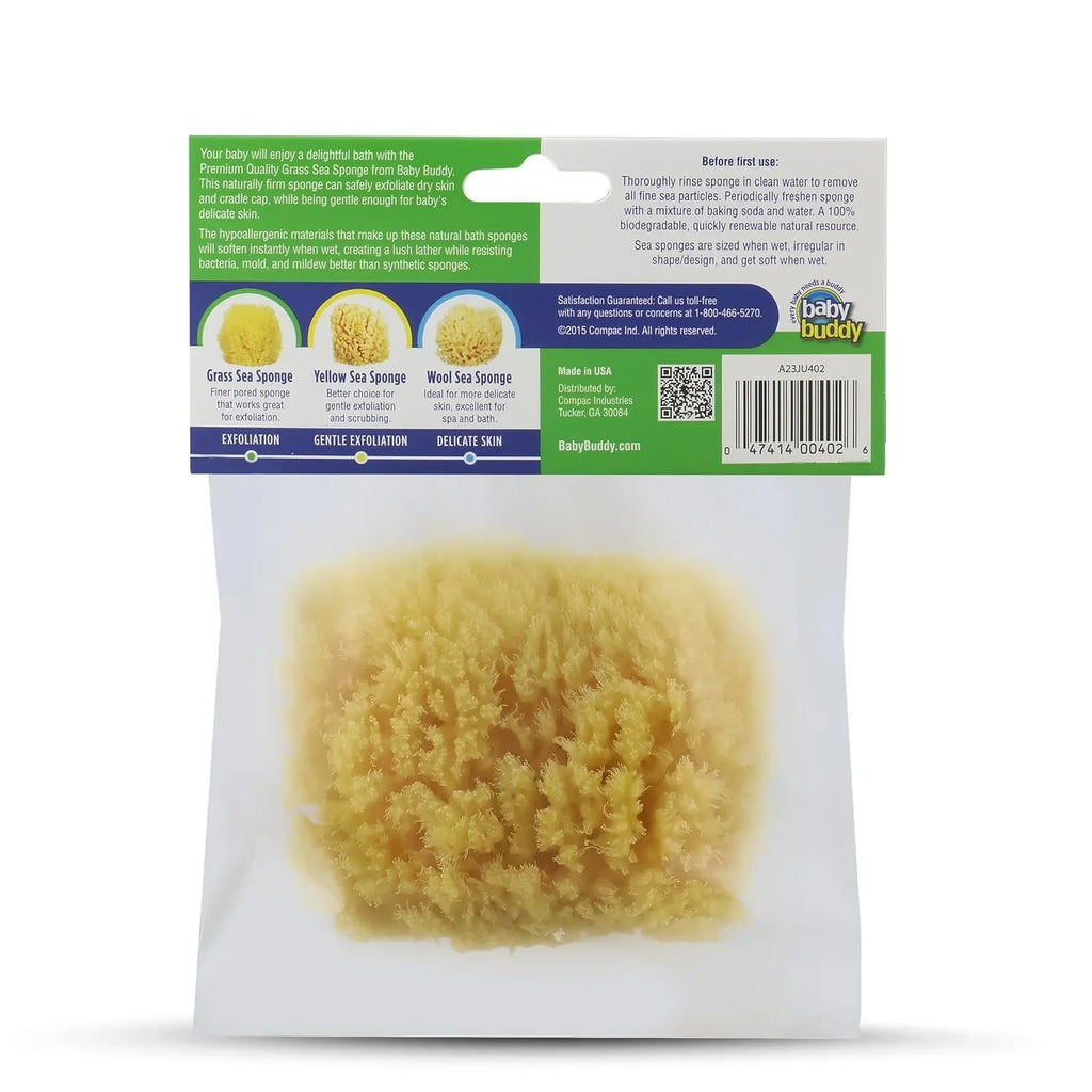 Baby Buddy Natural Grass Sea Sponge, Body Sponge Textured for Exfoliation, Works for Cradle Cap, Yellow, 4in, 1 Count
