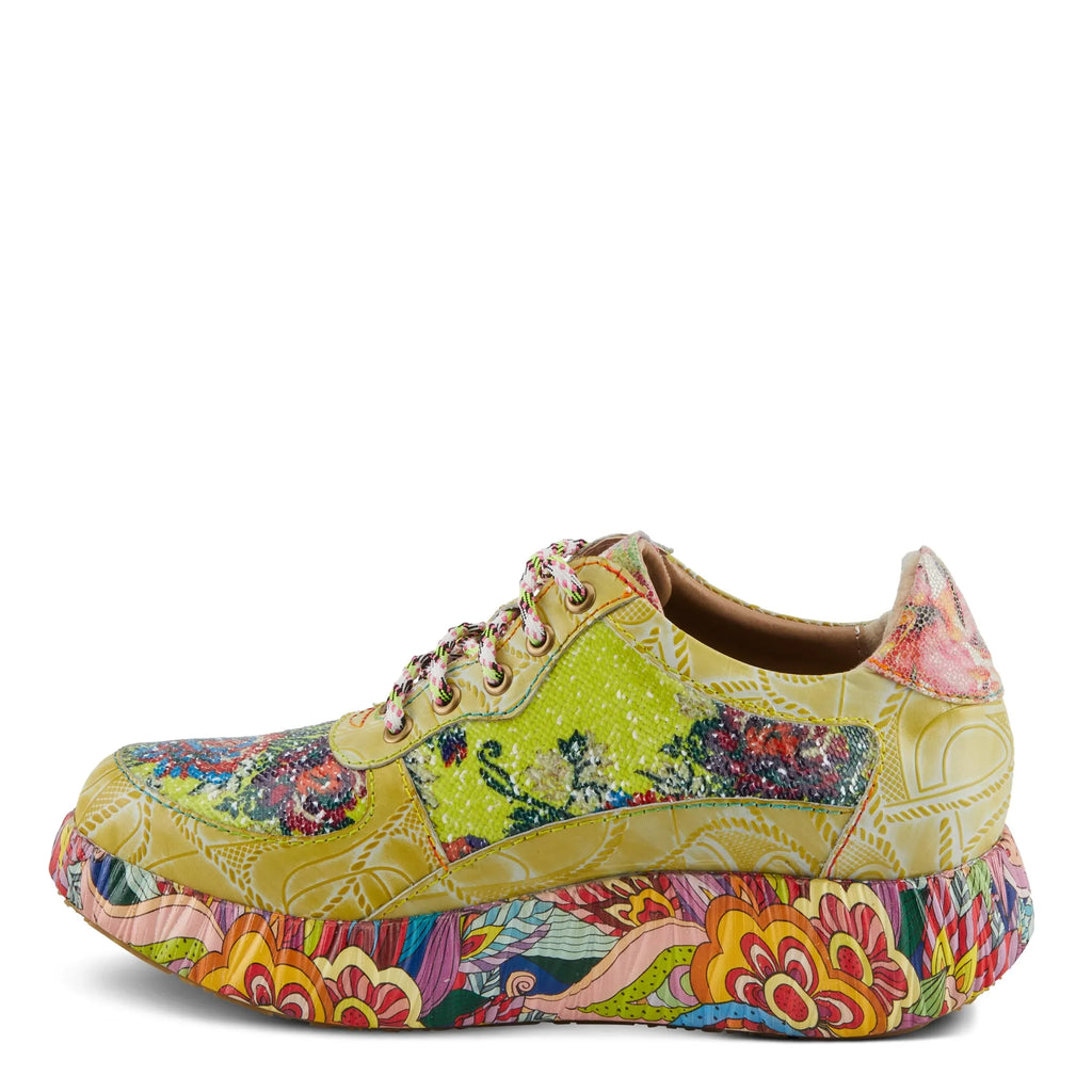 Spring Step L'Artiste Women's CAFFEY Multicolored Fashion Sneakers | Unique Energetic Patterns Lime Green Multi EU 38 / US 7.5-8