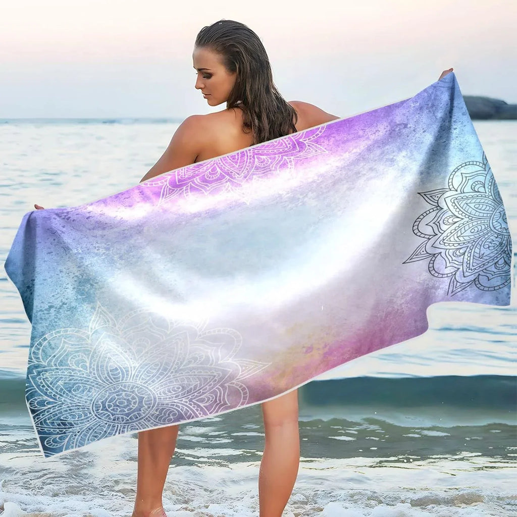 Bestwell Purple Mandala's Beach Towel - Load Compact Oversized Travel Towels - Super Absorbent Quick Dry Towel for Swimming Camping Holiday（156）