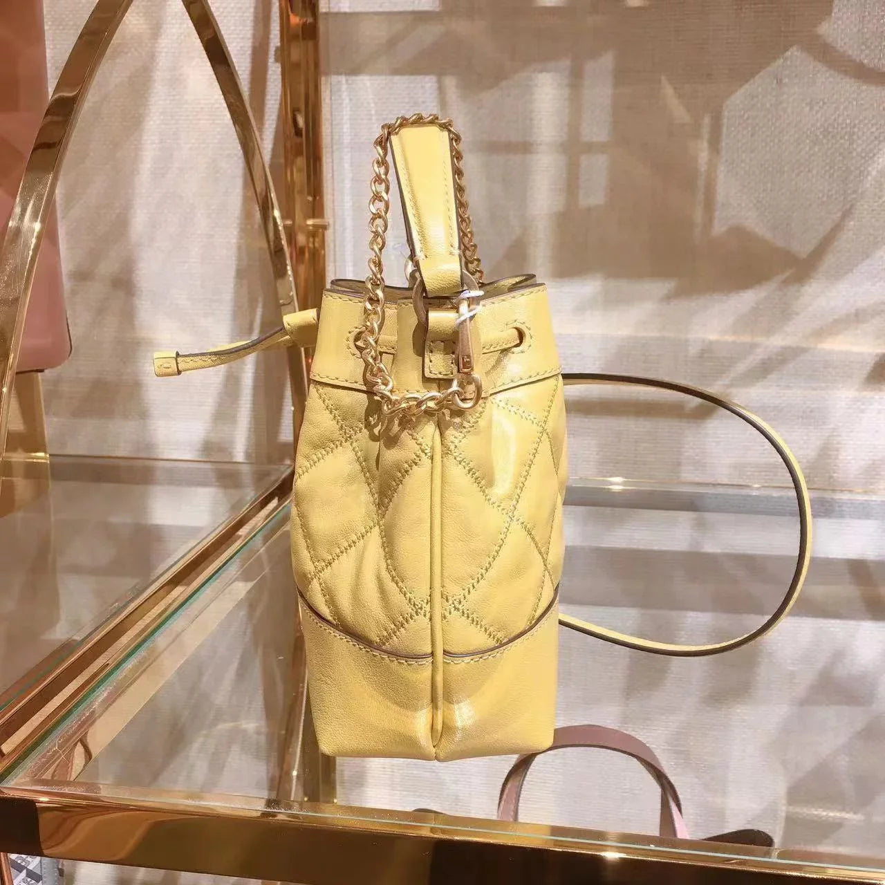 Tory Burch 87869 0422 Willa Mini Drawstring Bucket Shoulder Bag Golden Sunset