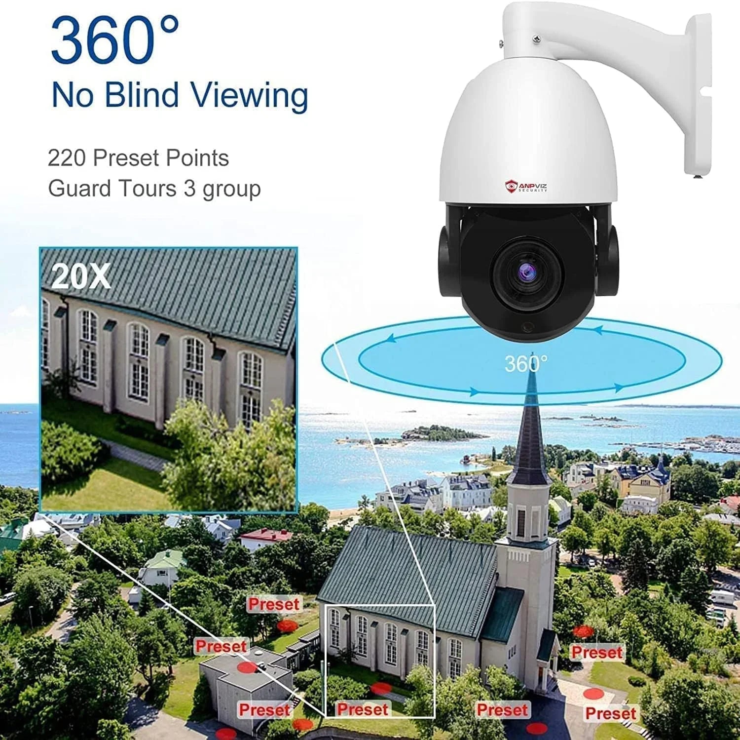 Anpviz 5MP PoE PTZ IP Surveillance Camera 20X Optical Zoom, PTZ IP Security Camera Outdoor Indoor with Mic/Audio, Person Vehicle Detection, IR Night Vision, Metal, Pan 360°/Tilt 90°, IP66 Waterproof