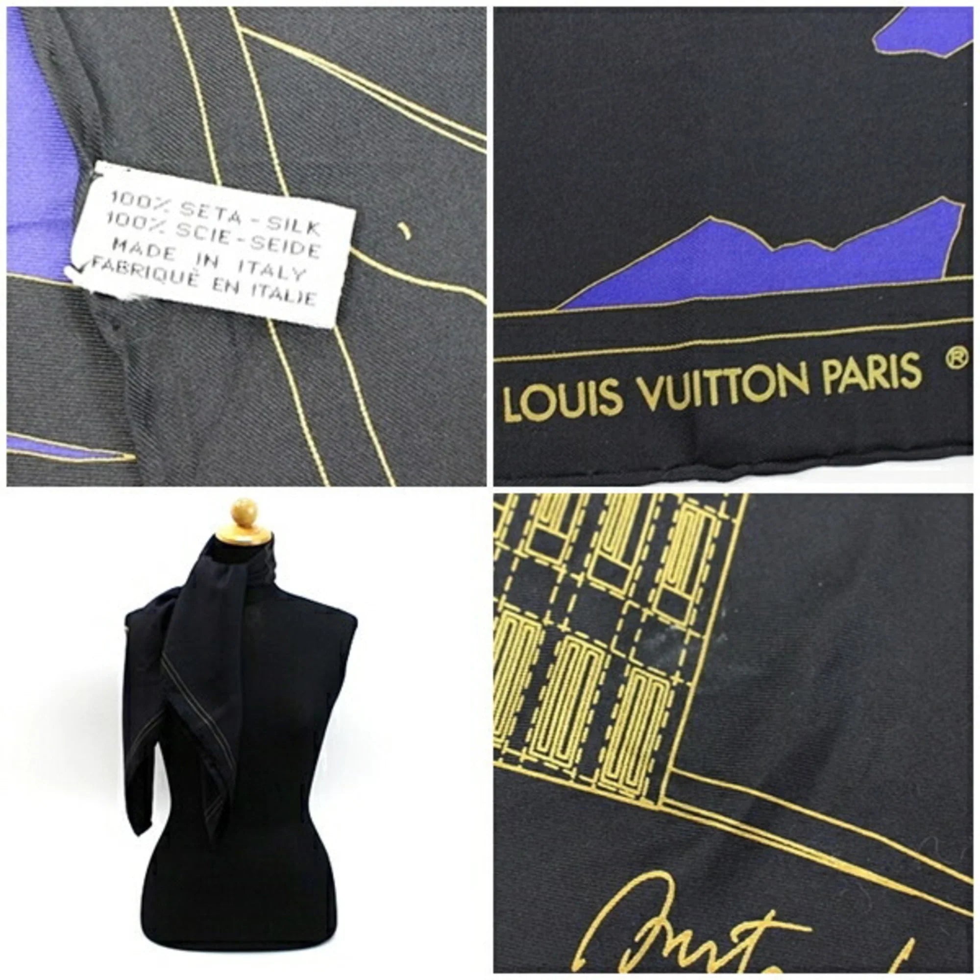 Pre-Owned Louis Vuitton Silk Scarf Muffler Ebony Women's (Good)