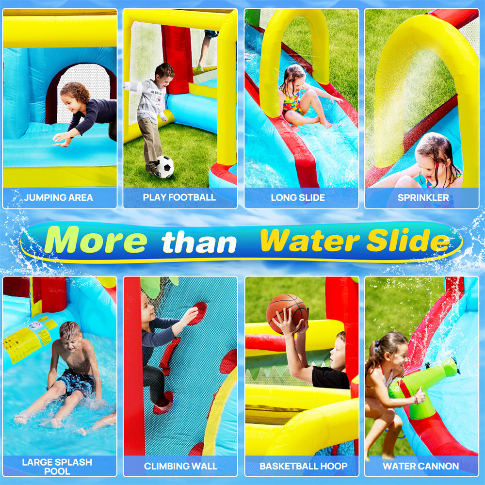 Inflatable Water Slide,7 in 1 Bounce House with Slide,Climbing Wall, Splash Pool, Basketball Rim,Outdoor Backyard Fun Toys for Kid,Blower Included