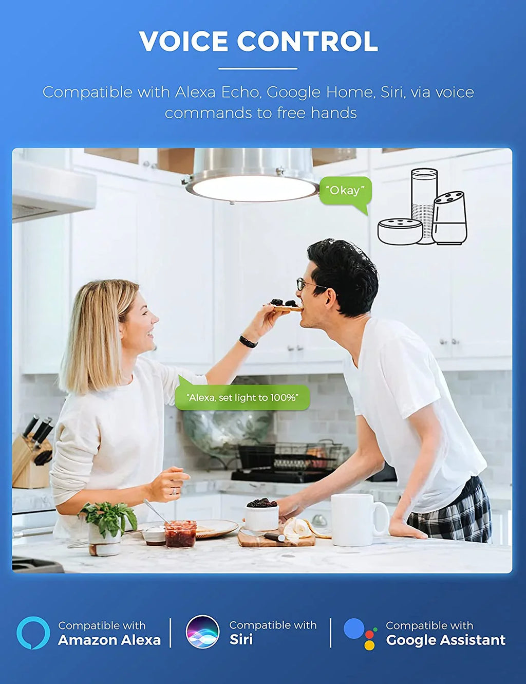 YANSUN A19 Smart Light Bulb Work with Alexa, Home & Siri,WiFi LED Bulb Daylight 5000K, 9W 60W, Dimmable, 850LM,4 Pack