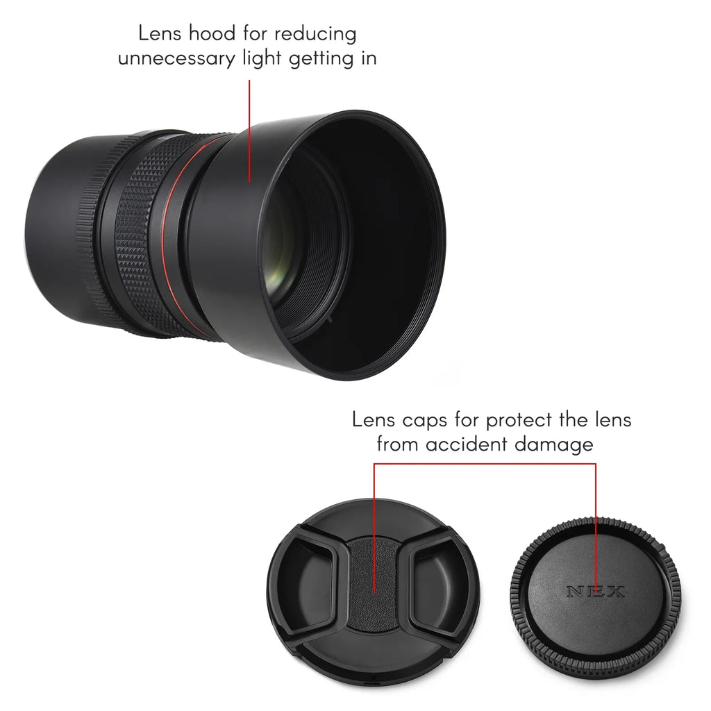 Andoer 85mm F1.8 Medium Telephoto Manual Focus Lens with Large Aperture, Suitable for A7 Series, A9, A6400, A6500, A6300, A6000, A5100 Cameras