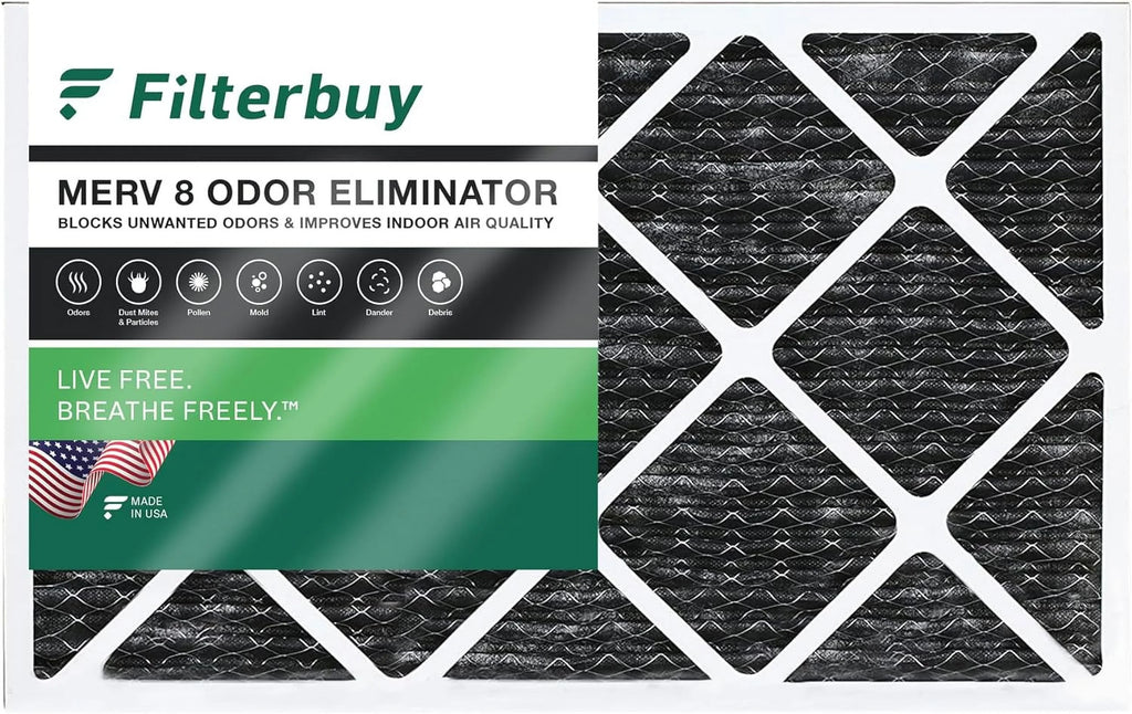 Filterbuy 16x25x1 MERV 8 Odor Eliminator Pleated HVAC AC Furnace Air Filters with Activated Carbon (1-Pack)