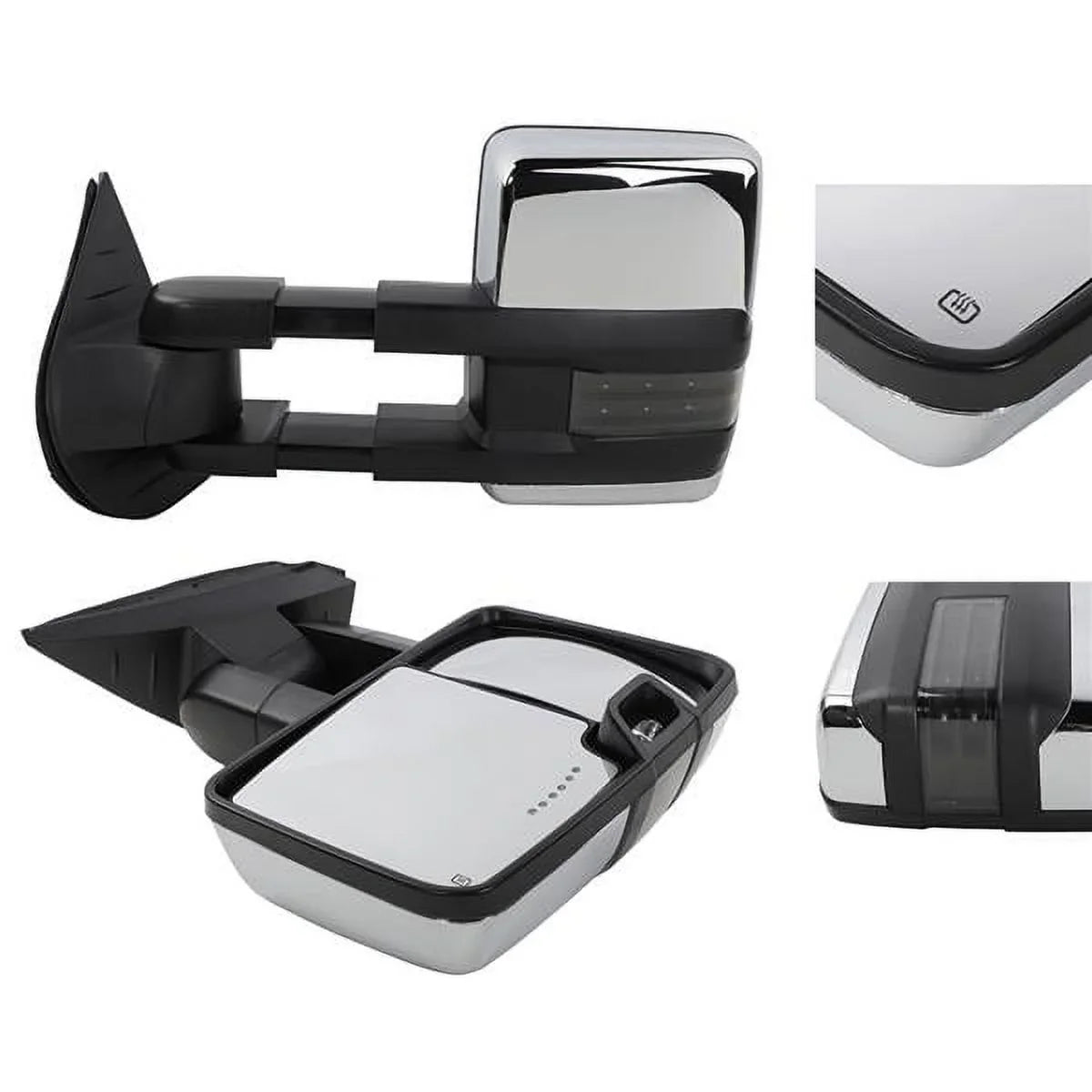 Power Heated Chrome Towing Mirrors for 07-13 Chevy Tahoe LED Signal & Backup Lamp