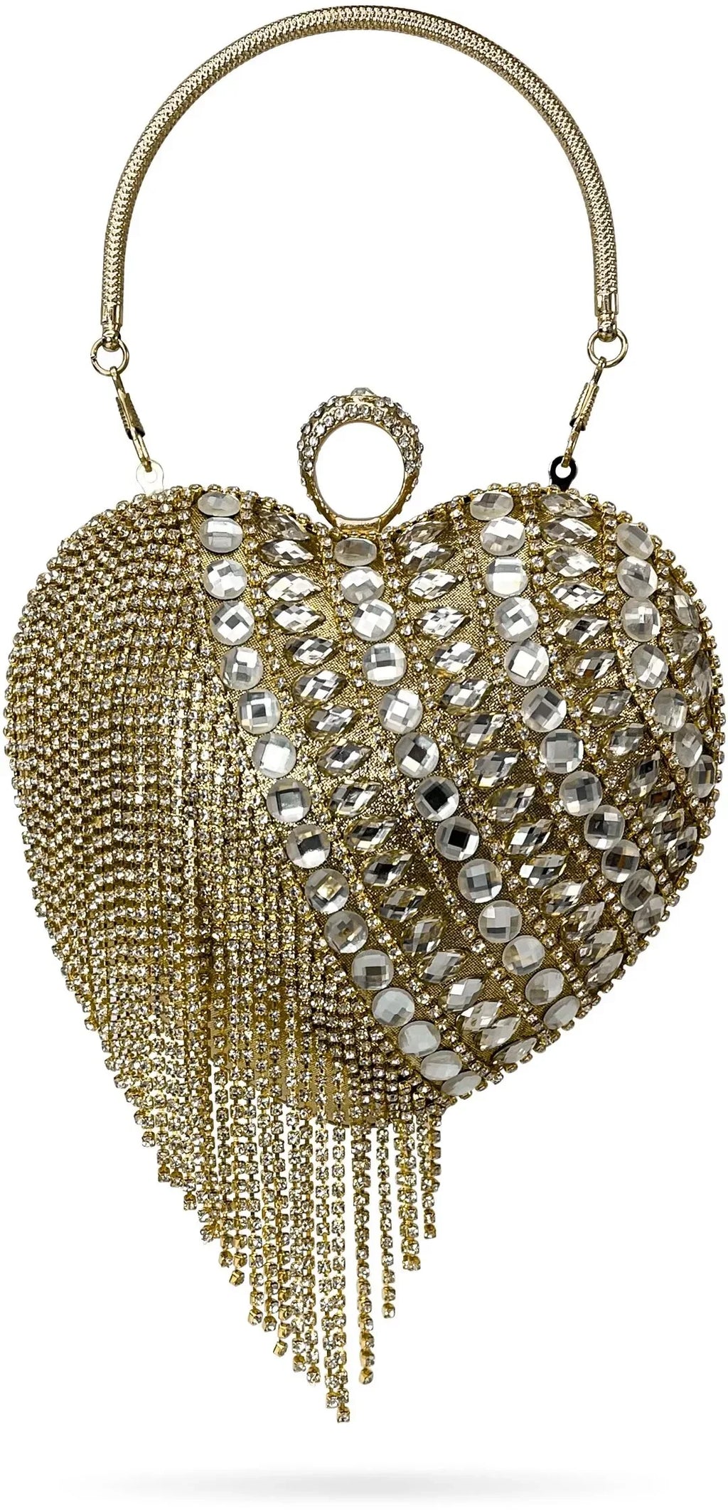 Geiomoo Heart Shape Tassel Evening Clutch Bag, Women Luxury Rhinestones Purse Handbag for Wedding Party