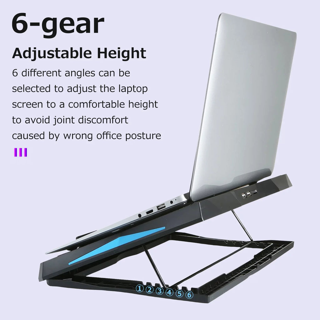Foldable Laptop Cooling Stand with 6 Fans, Adjustable Height and Low Noise Operation