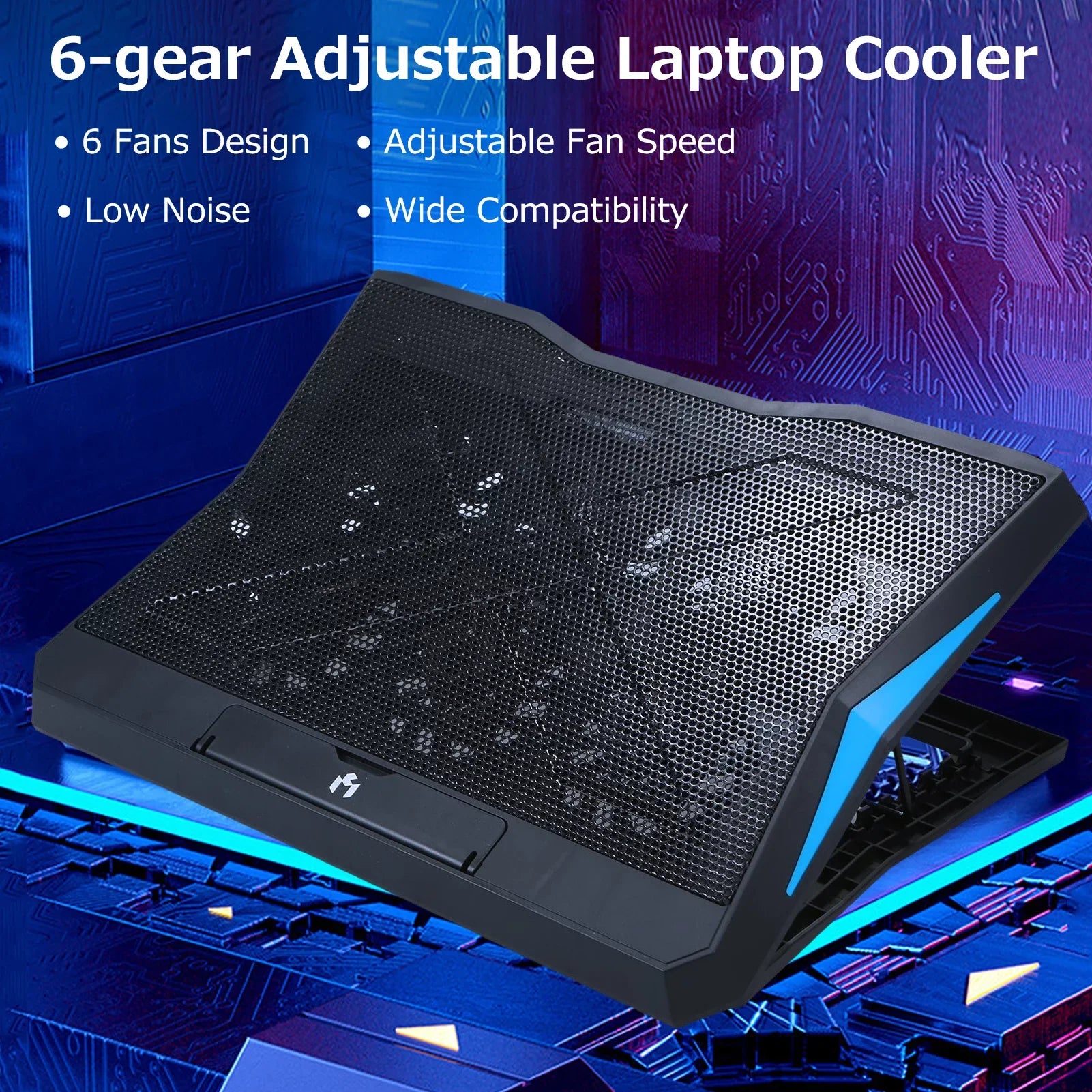 Foldable Laptop Cooling Stand with 6 Fans, Adjustable Height and Low Noise Operation
